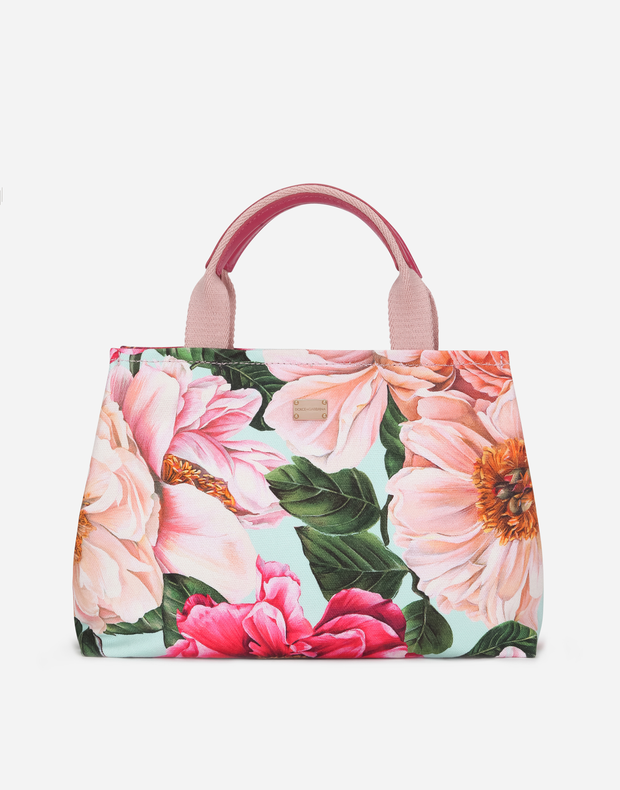 Dolce & Gabbana Kids' Floral Print Cotton Canvas Bag In Multicolor
