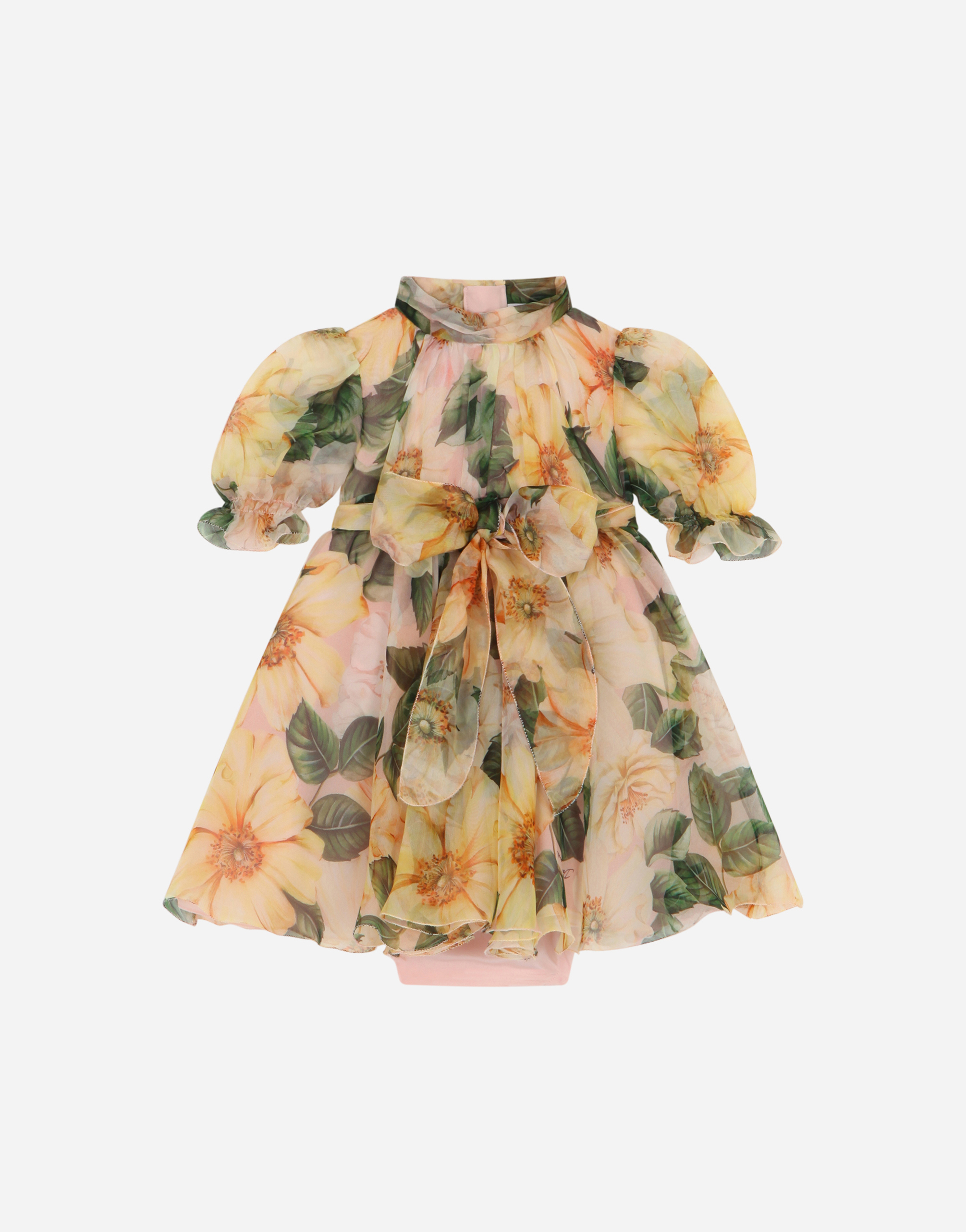 Dolce & Gabbana Kids' Camellia-print Chiffon Midi Dress