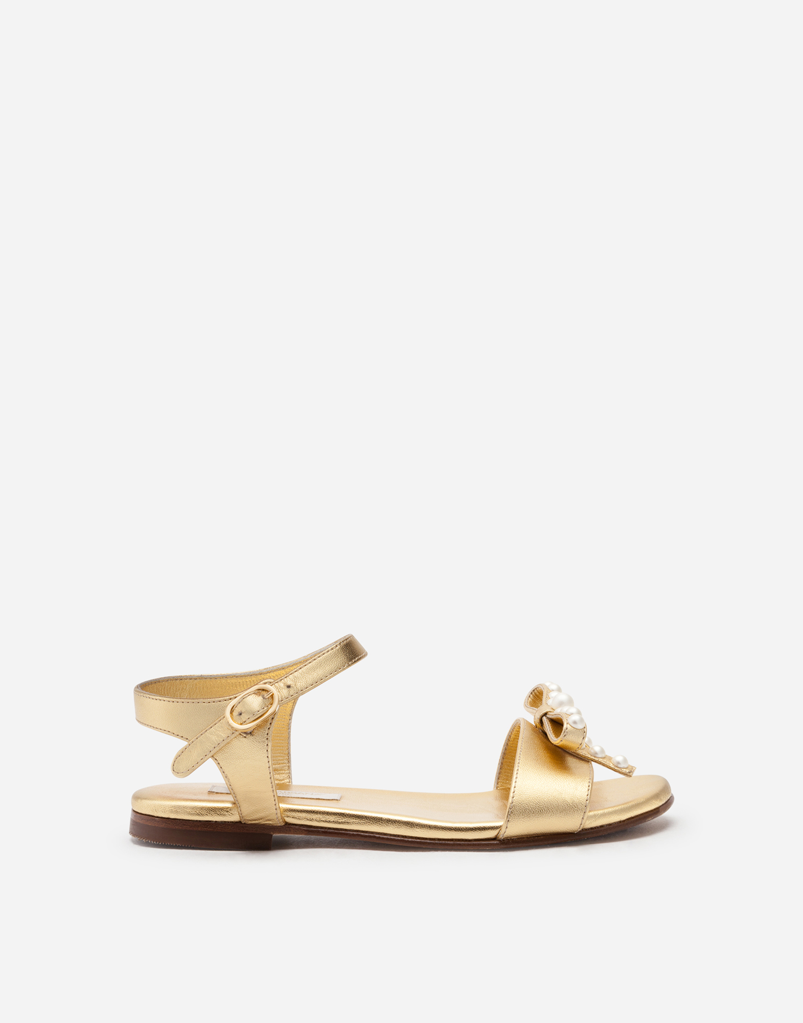 DOLCE & GABBANA Ankle strap sandals in laminated leather with bow