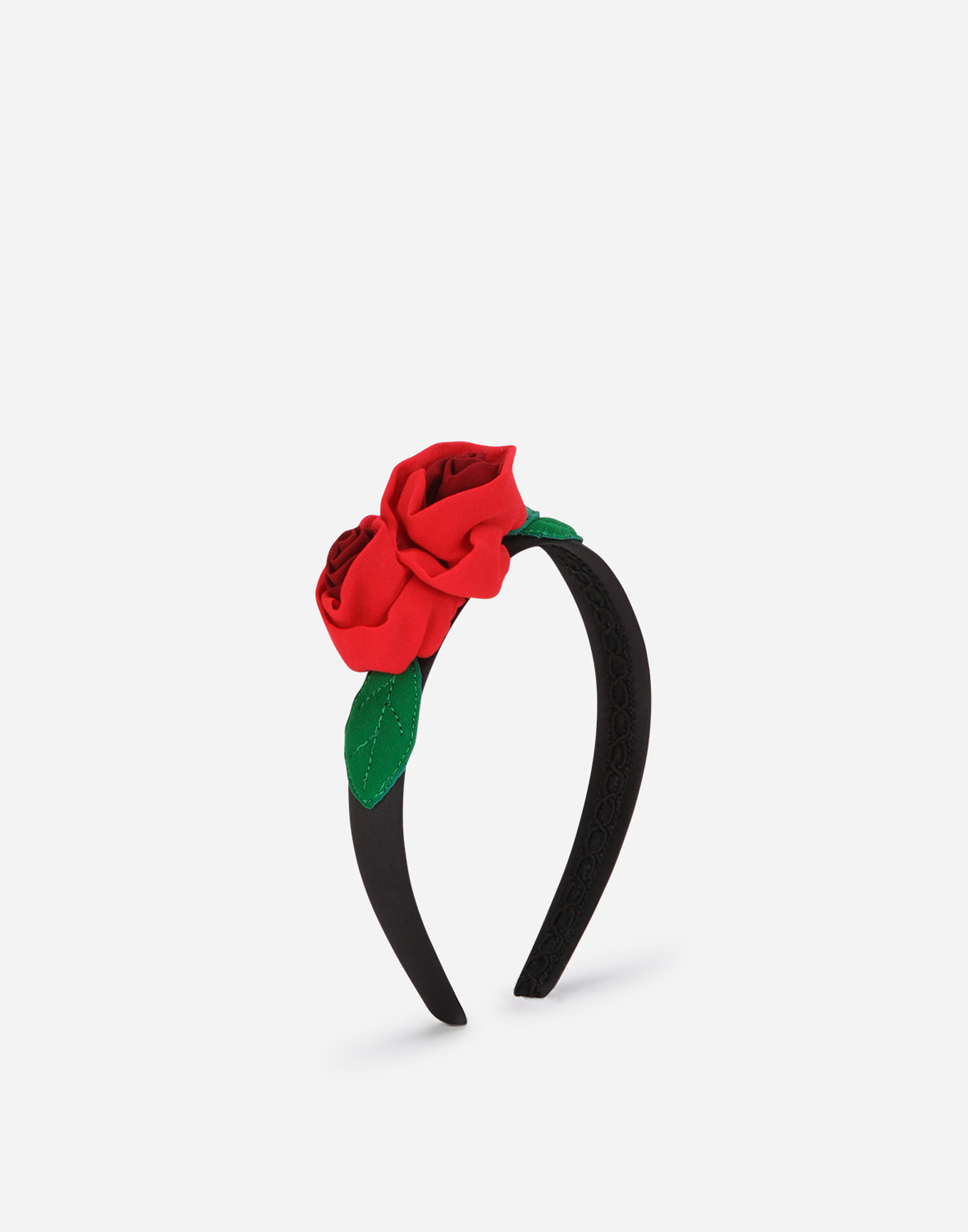Dolce & Gabbana Satin Hairband With Georgette Rose In Black