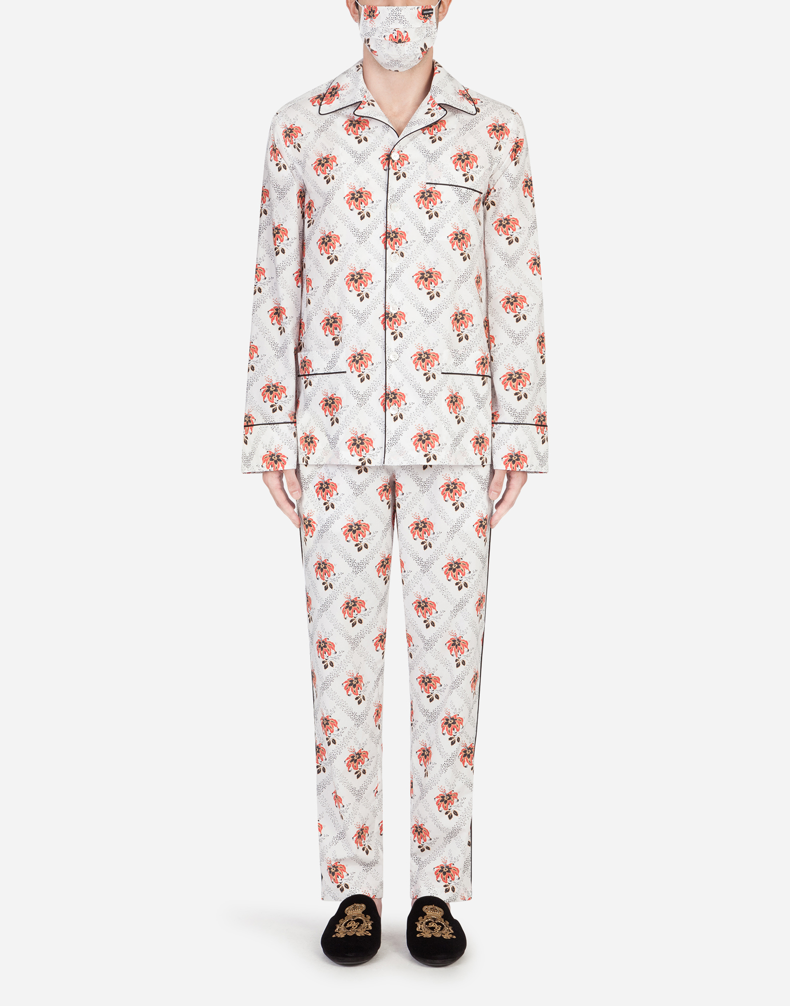 Dolce & Gabbana Lily-print Pajama Set With Matching Face Mask In Floral Print