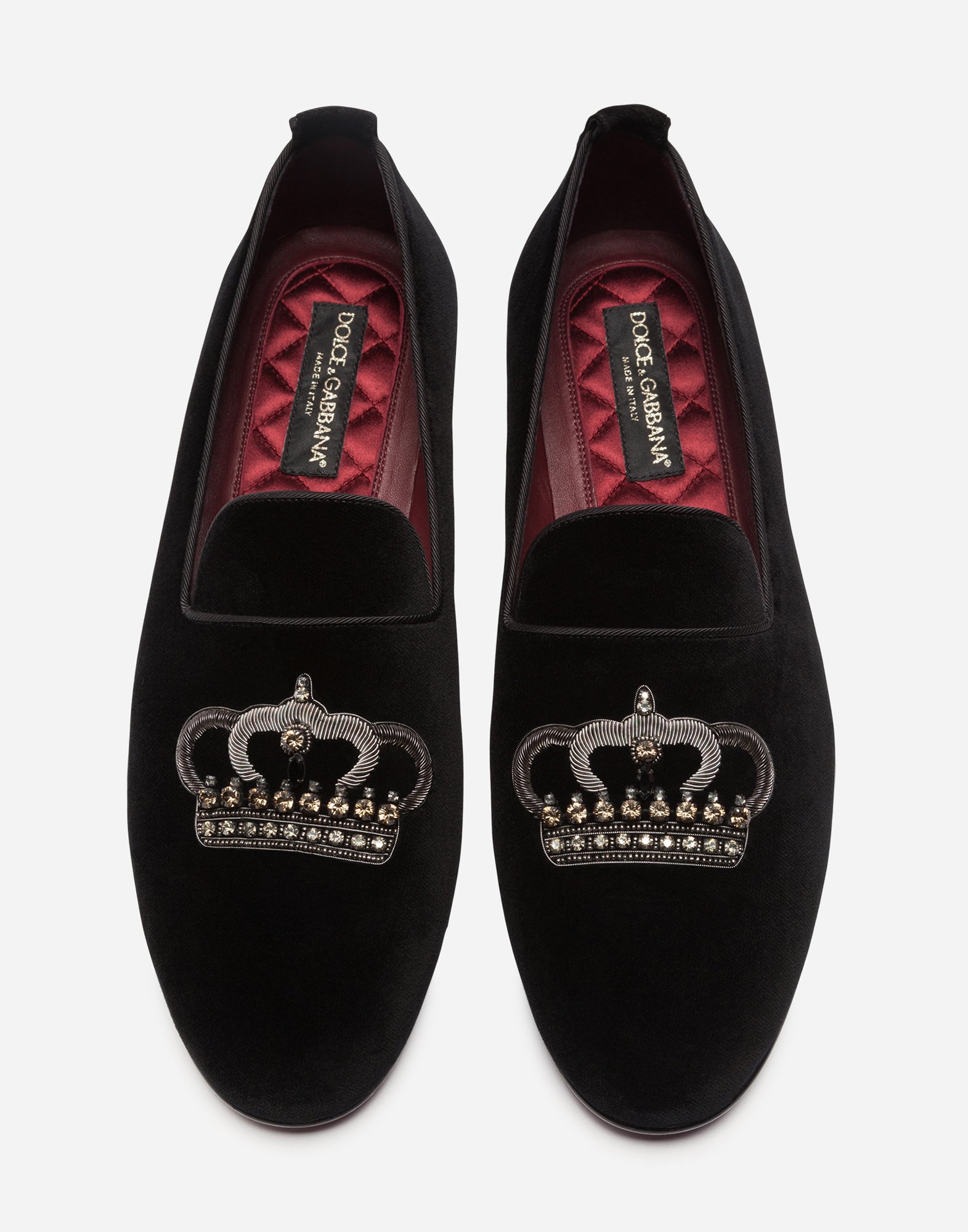 Velvet slippers with crown embroidery