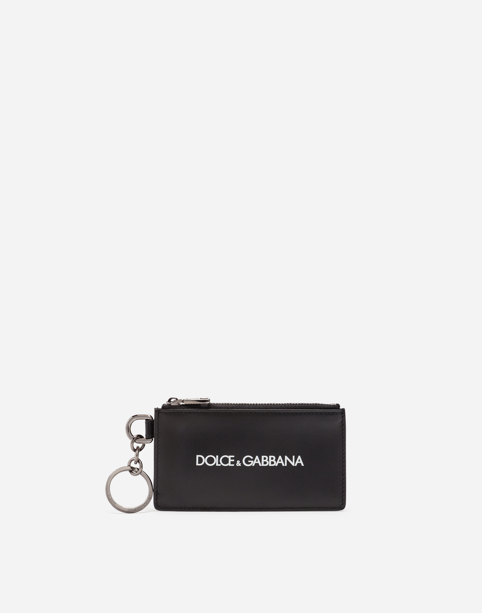 Dolce & Gabbana Calfskin Card Holder With Logo Print In Black
