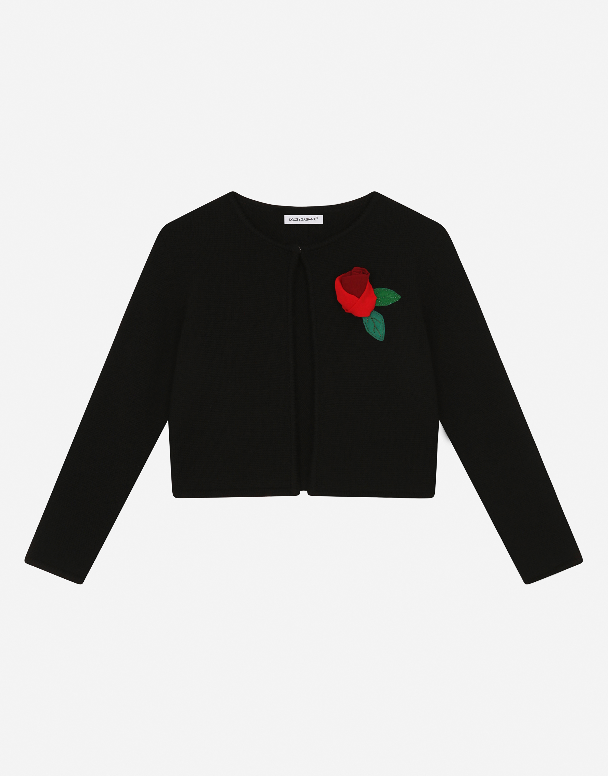 DOLCE & GABBANA Short knit cardigan with rose patch
