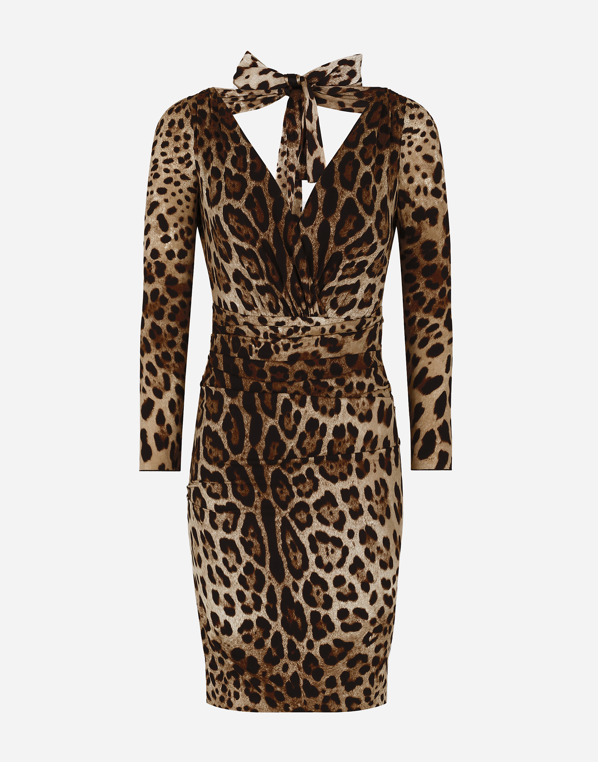 Dolce & Gabbana Dresses - Short Charmeuse Dress With Leopard Print And Tie  In Animal Print