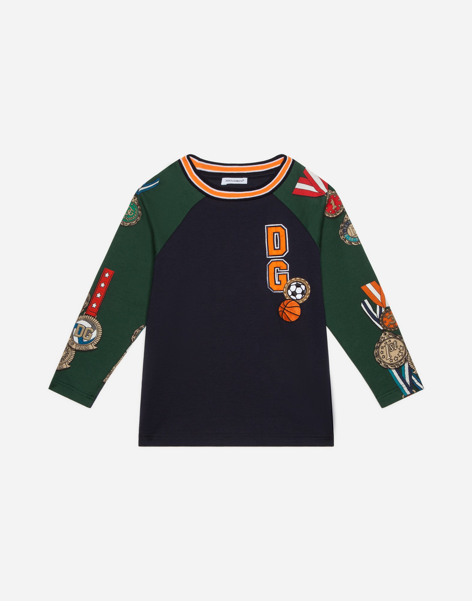 Dolce & Gabbana Kids' Long-sleeved Jersey T-shirt With Medal Print