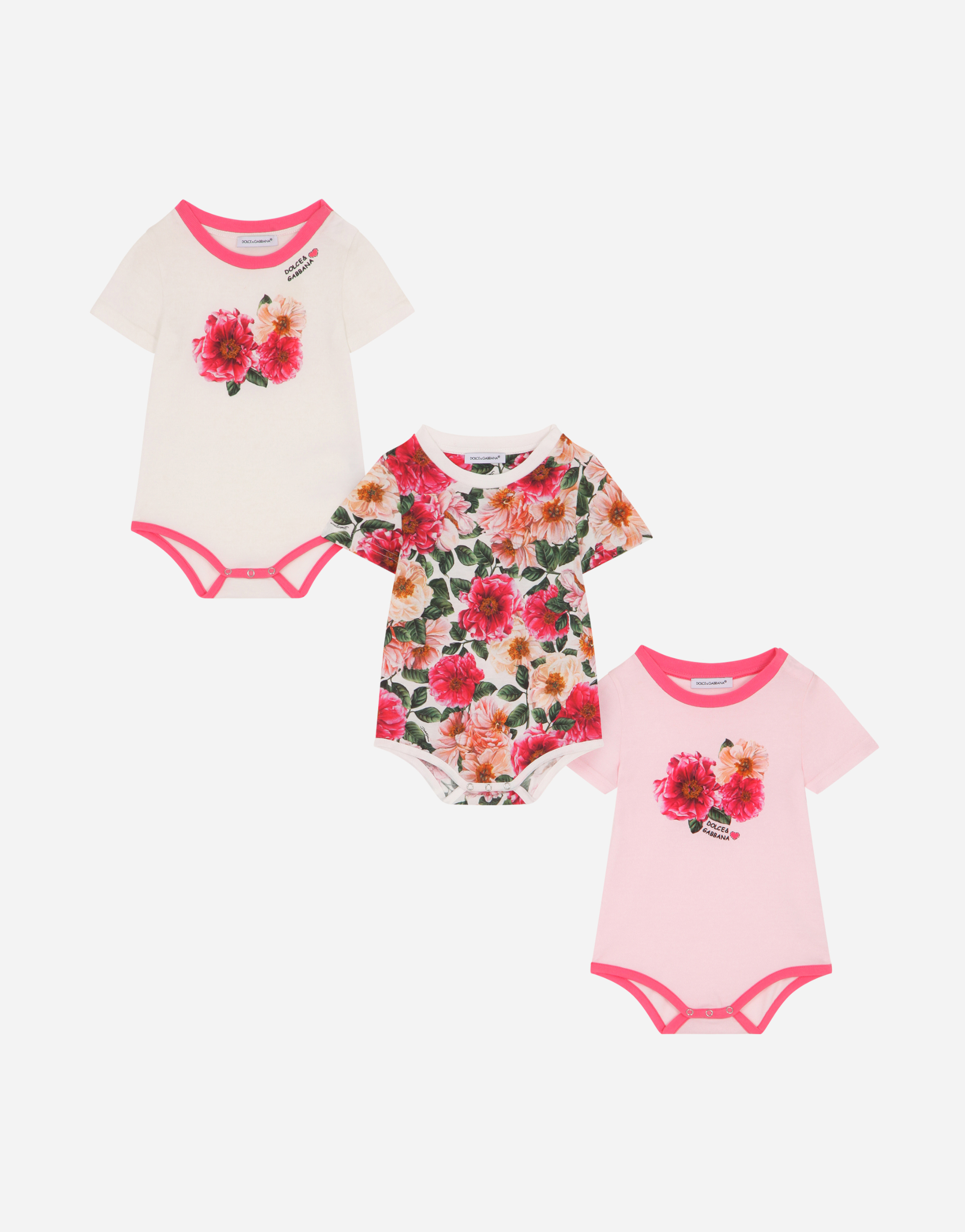 DOLCE & GABBANA Gift set with 3 camellia-print jersey babygrows