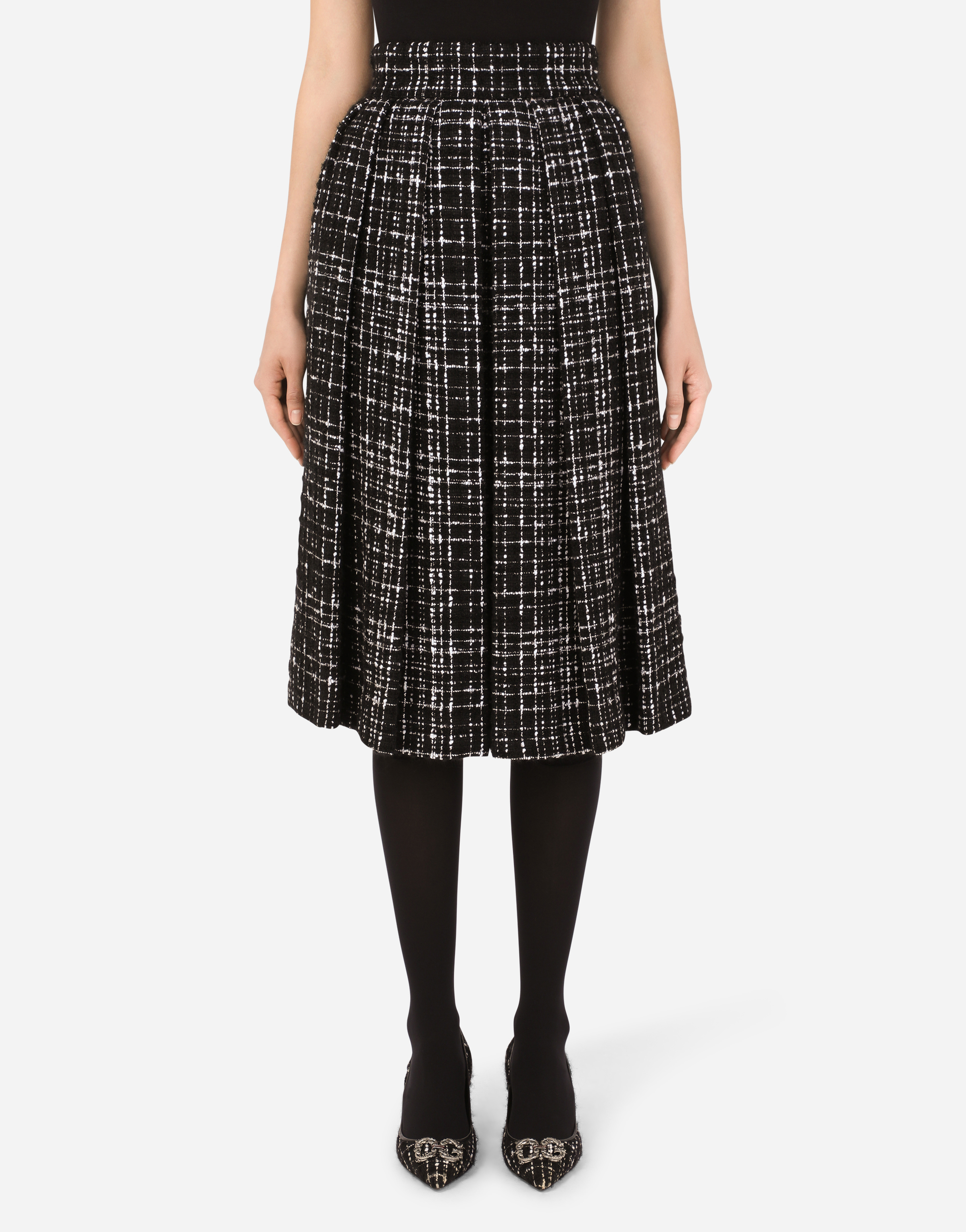 Dolce & Gabbana Printed Pleated Midi Skirt In Black