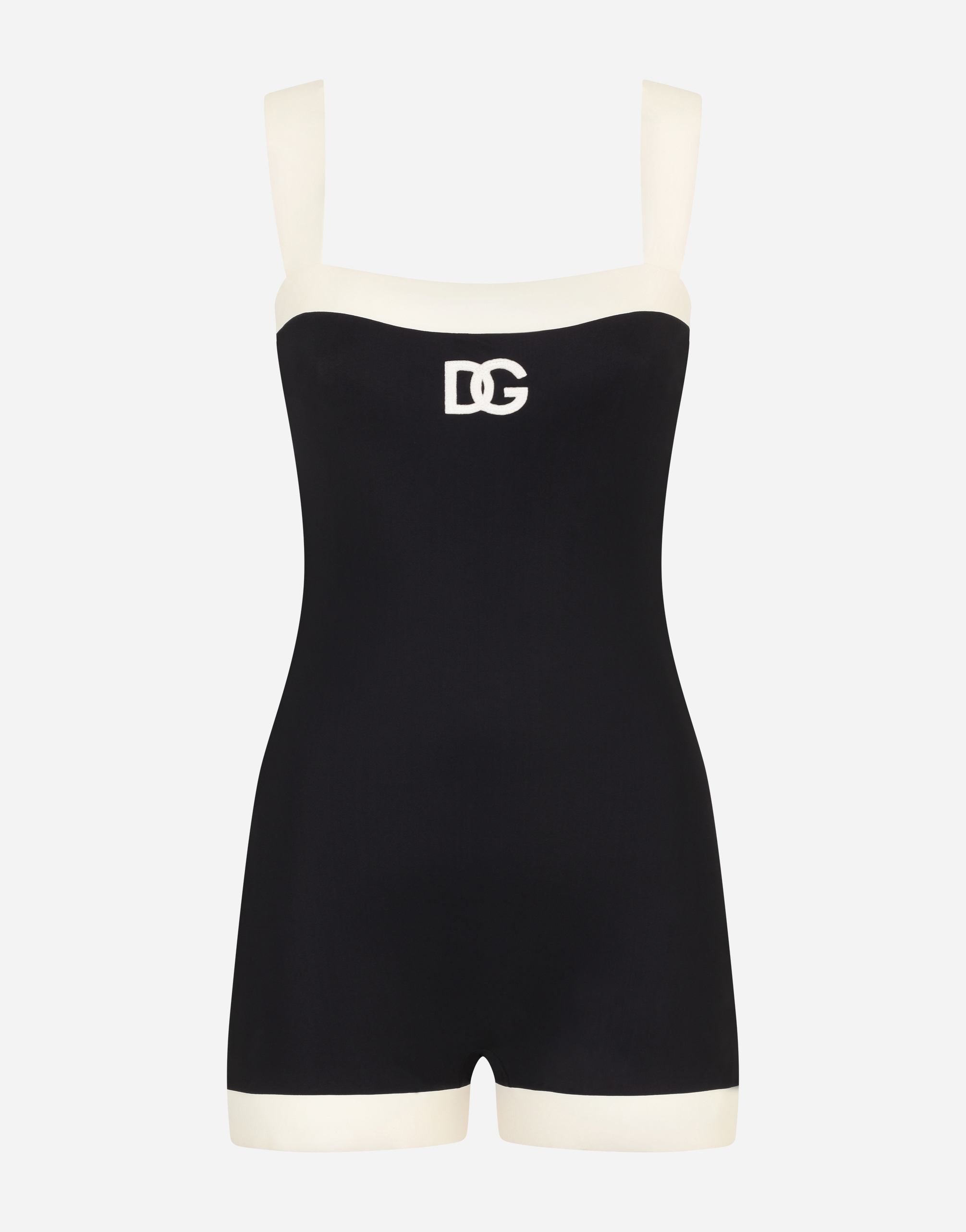 DOLCE & GABBANA ONE-PIECE BRASSIERE SWIMSUIT WITH DG LOGO AND CONTRASTING TRIMS