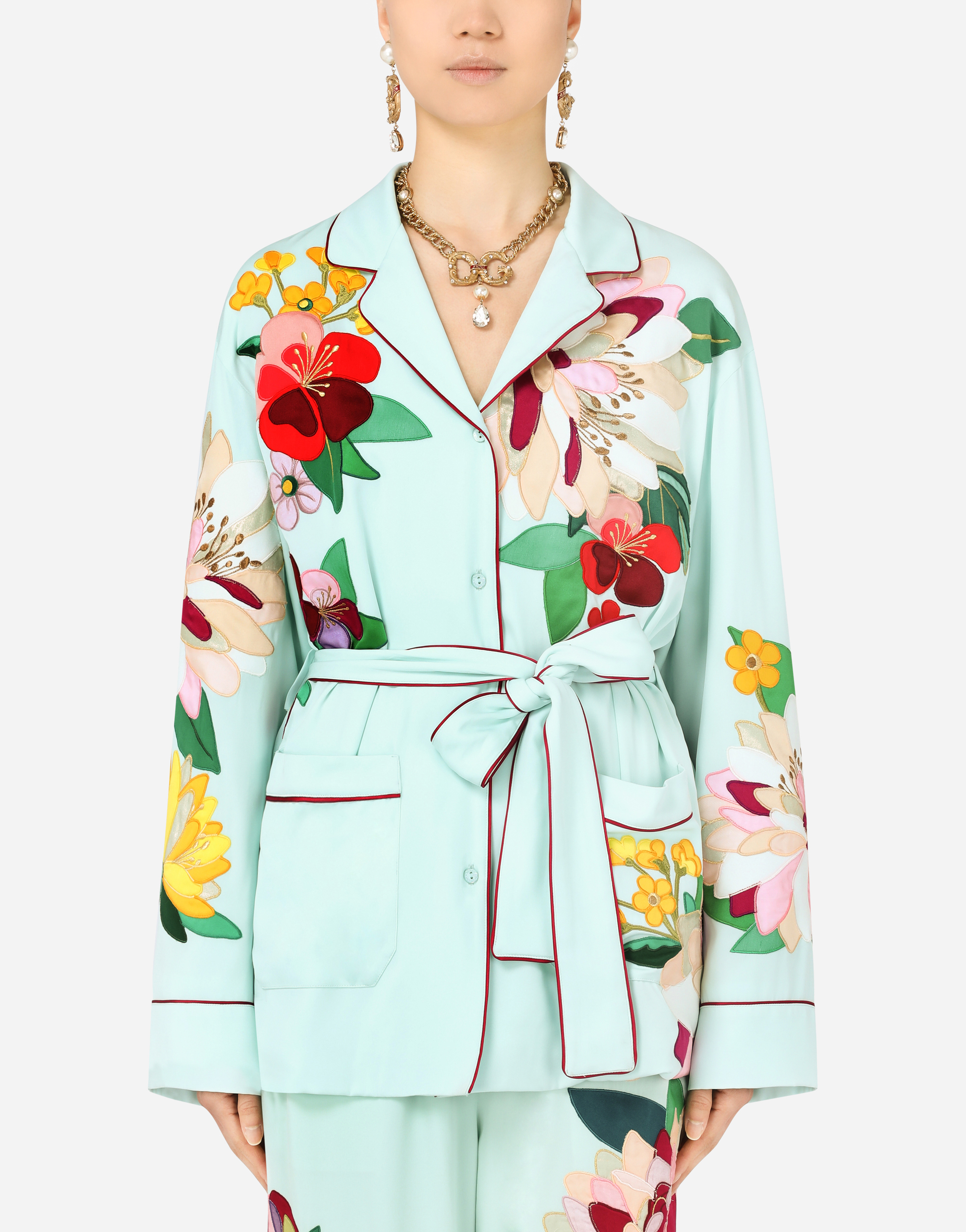 Dolce & Gabbana Charmeuse Pajama Shirt With Intarsia