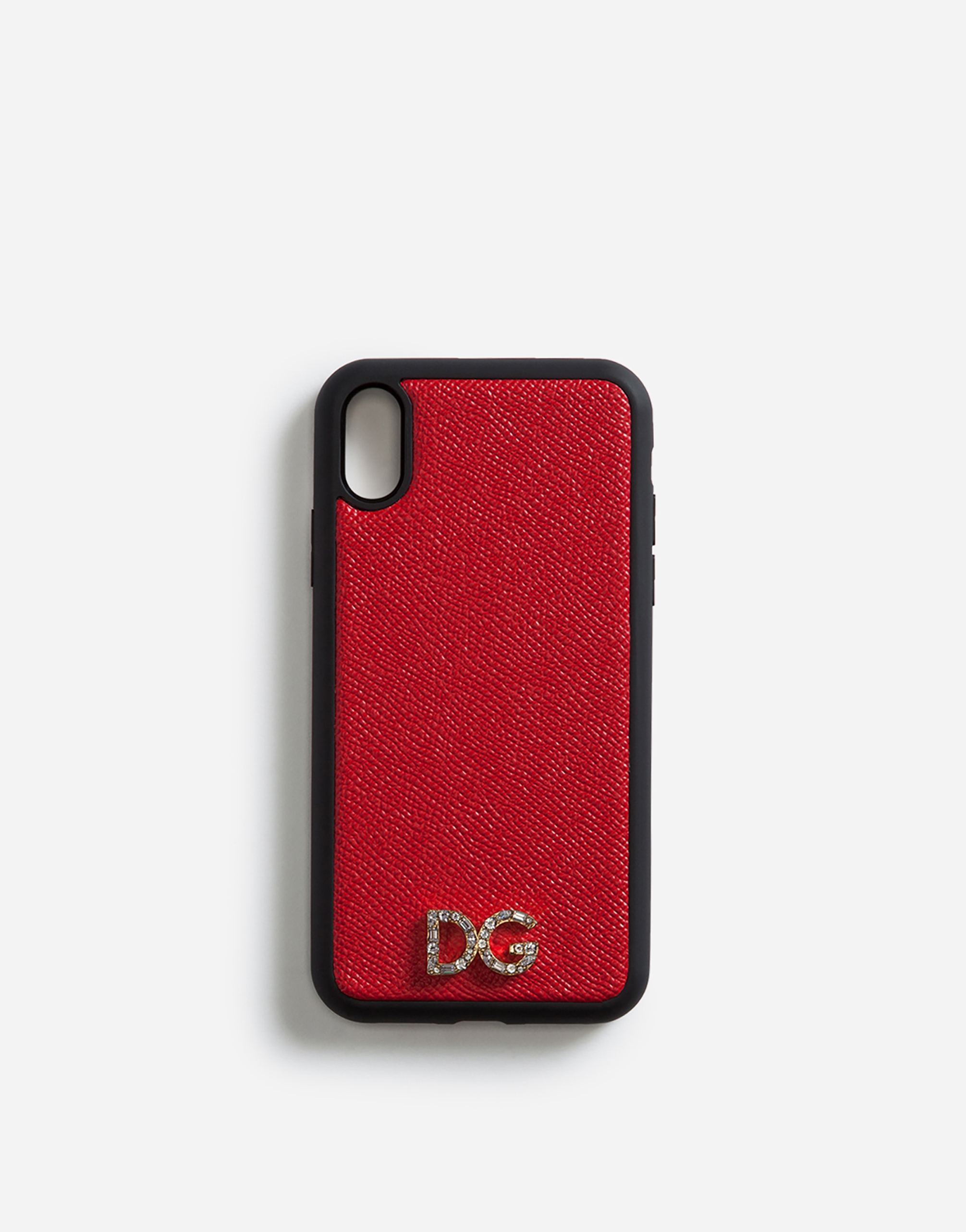 Dolce & Gabbana Iphone Xr Cover In Dauphine Calfskin With Crystal Logo