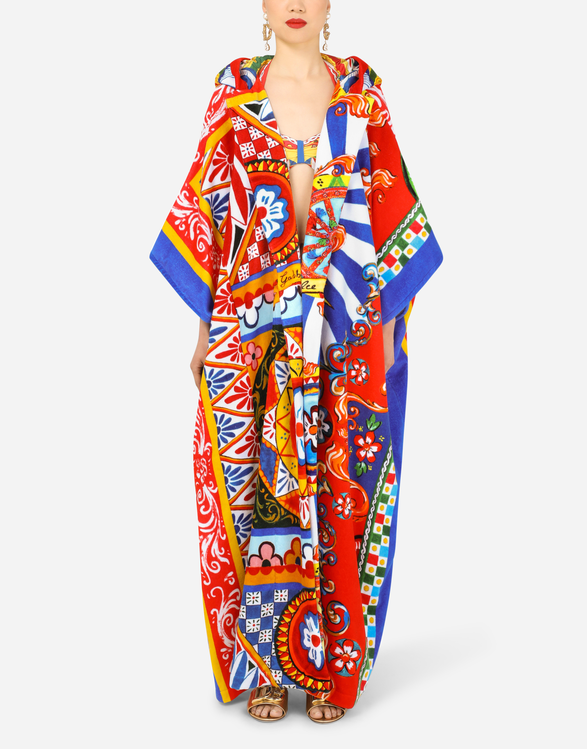 DOLCE & GABBANA PATCHWORK ROBE WITH MIXED CARRETTO PRINTS