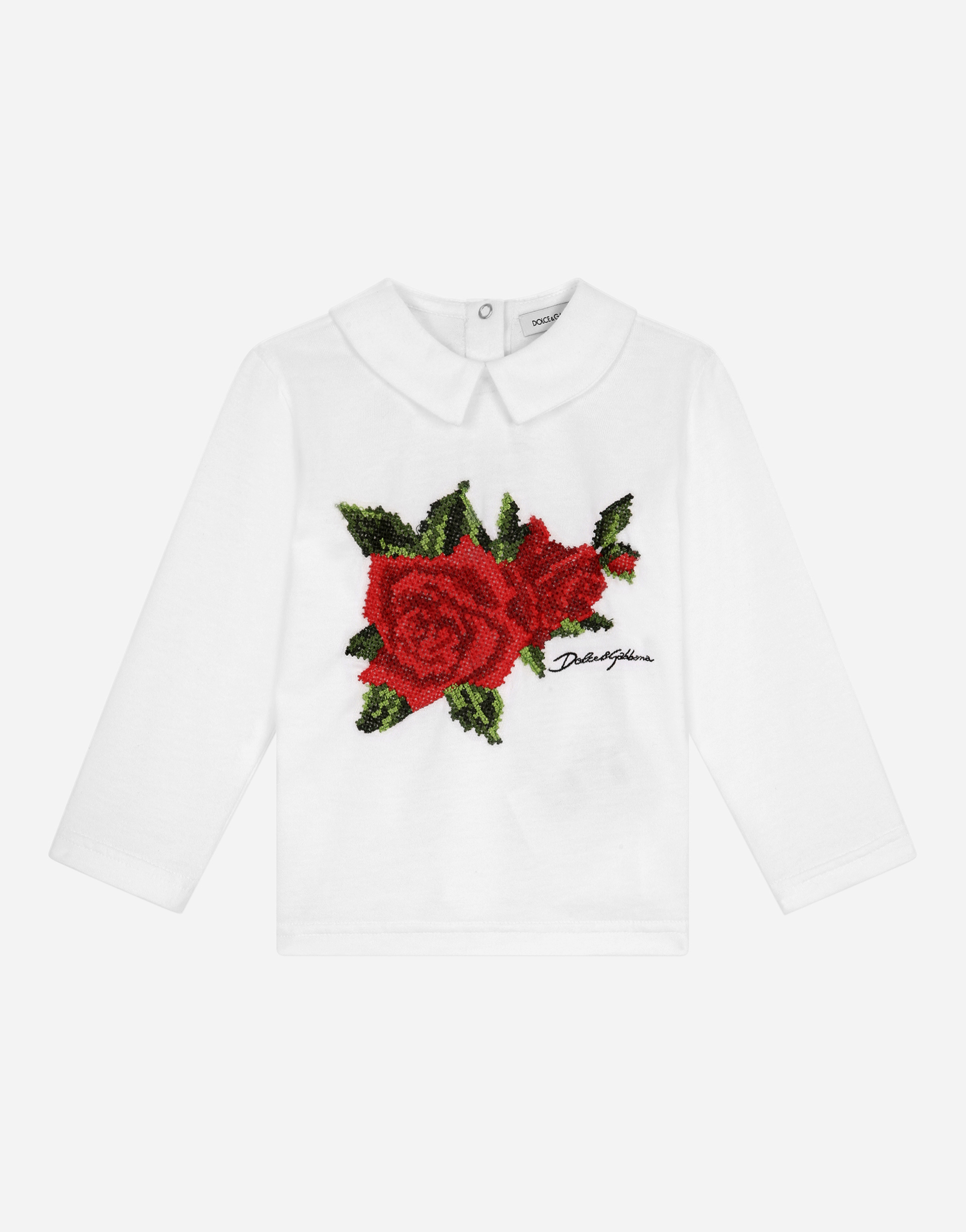 Dolce & Gabbana Babies' Jersey Polo Shirt With Crochet Rose Patch