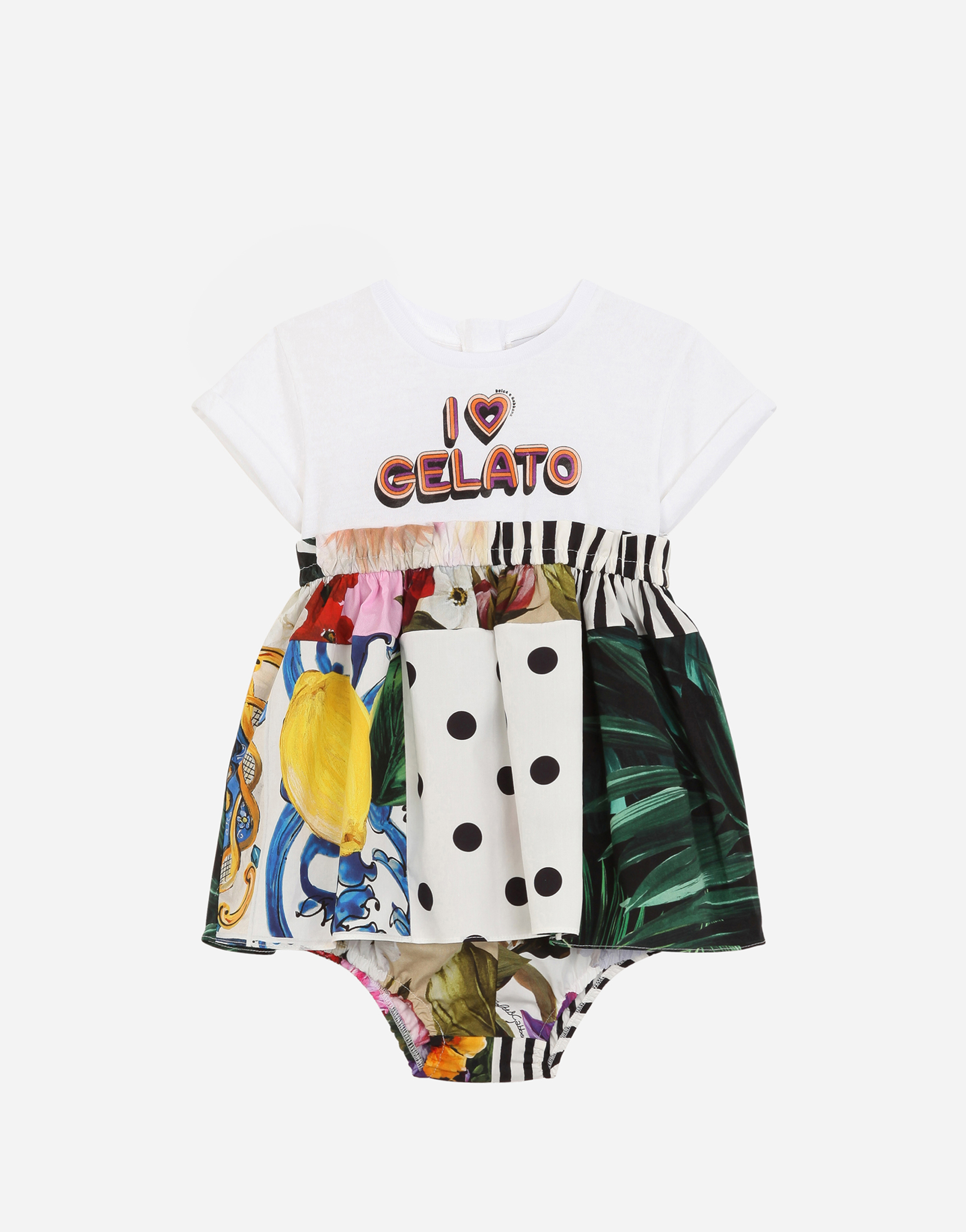 Dolce & Gabbana Babies' Poplin And Jersey Dress With I Love Gelato Print