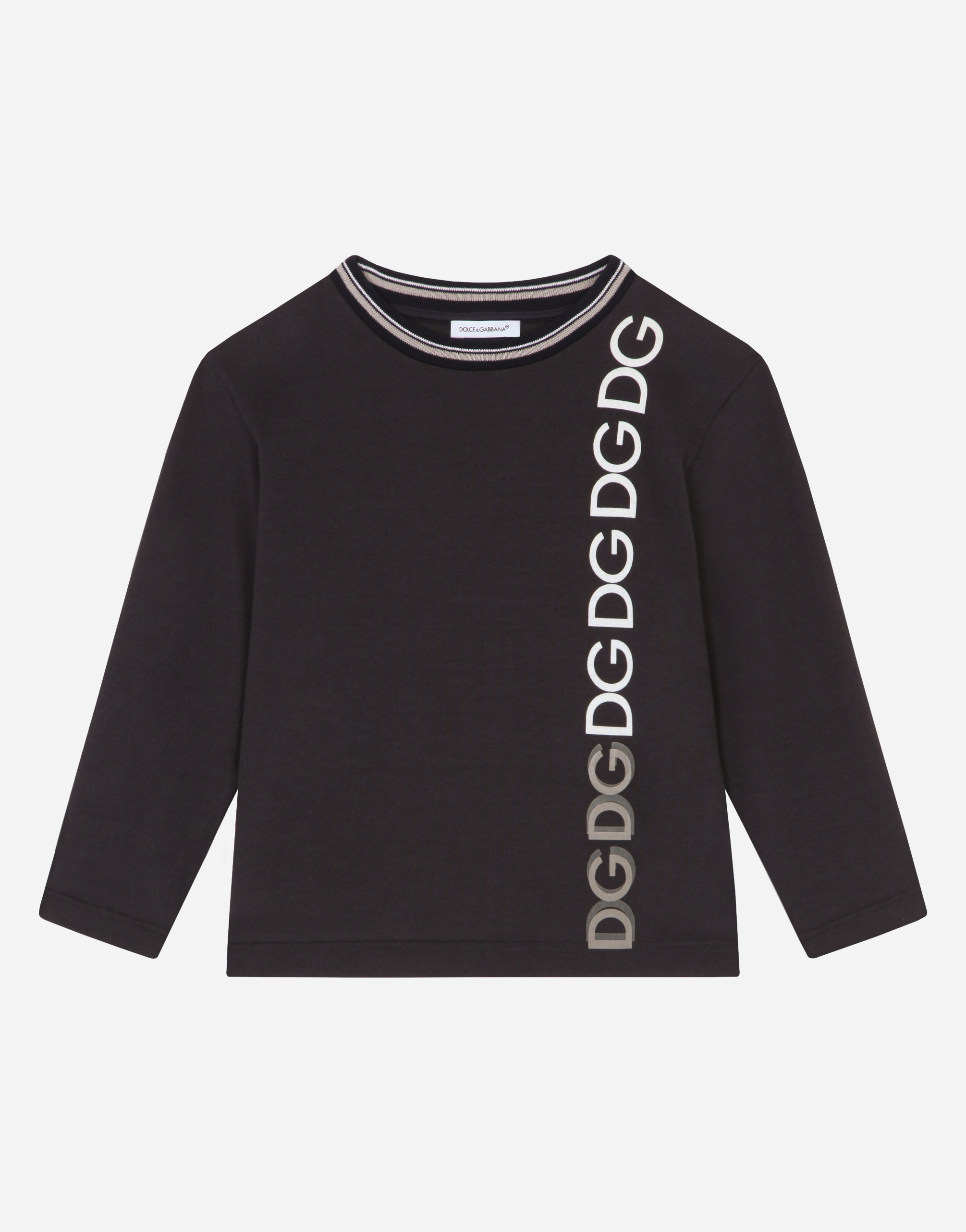 Dolce & Gabbana Kids' Long-sleeved Jersey T-shirt With Dg Print And Flocked Detail