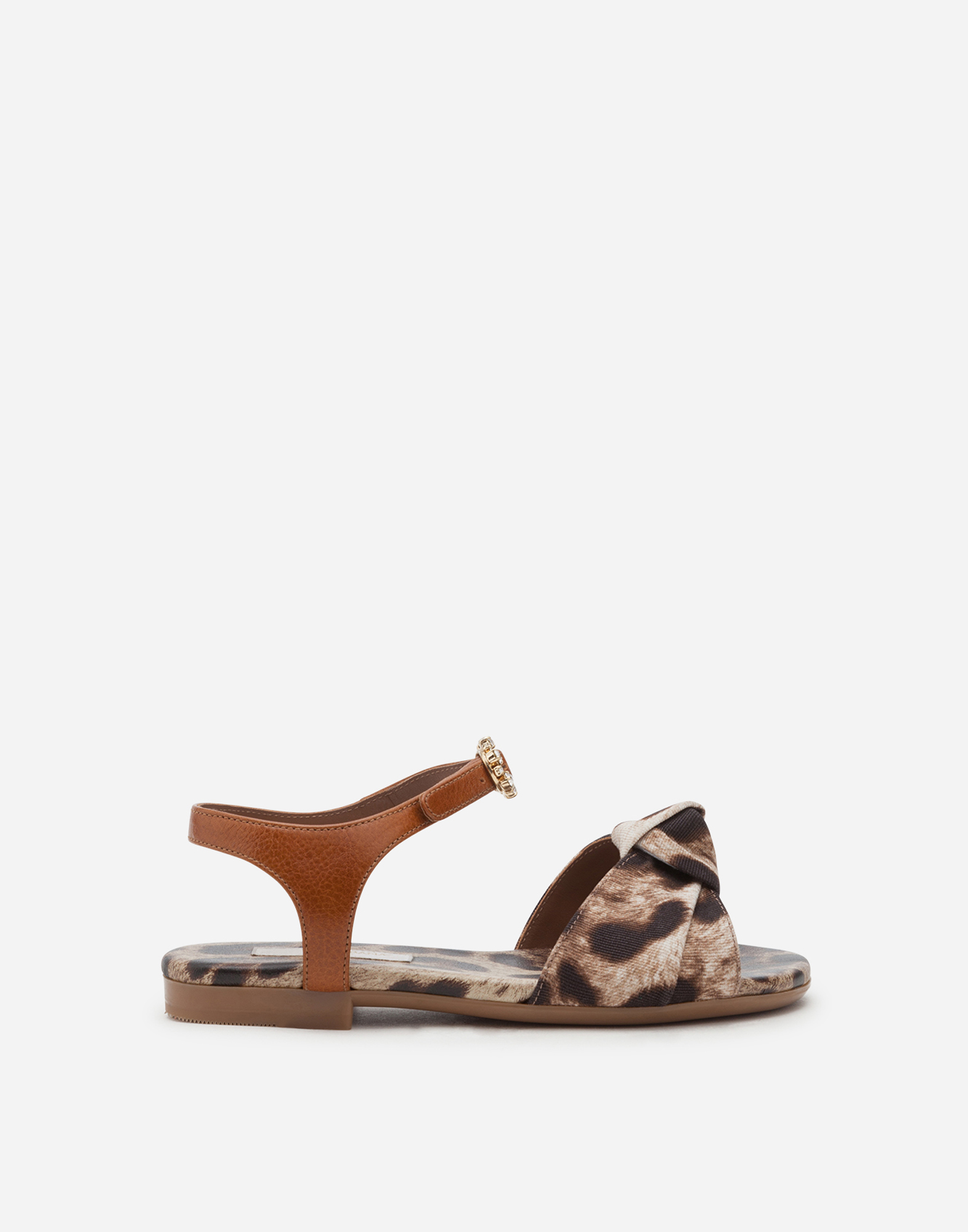 DOLCE & GABBANA Ankle strap sandals in faille with leopard print