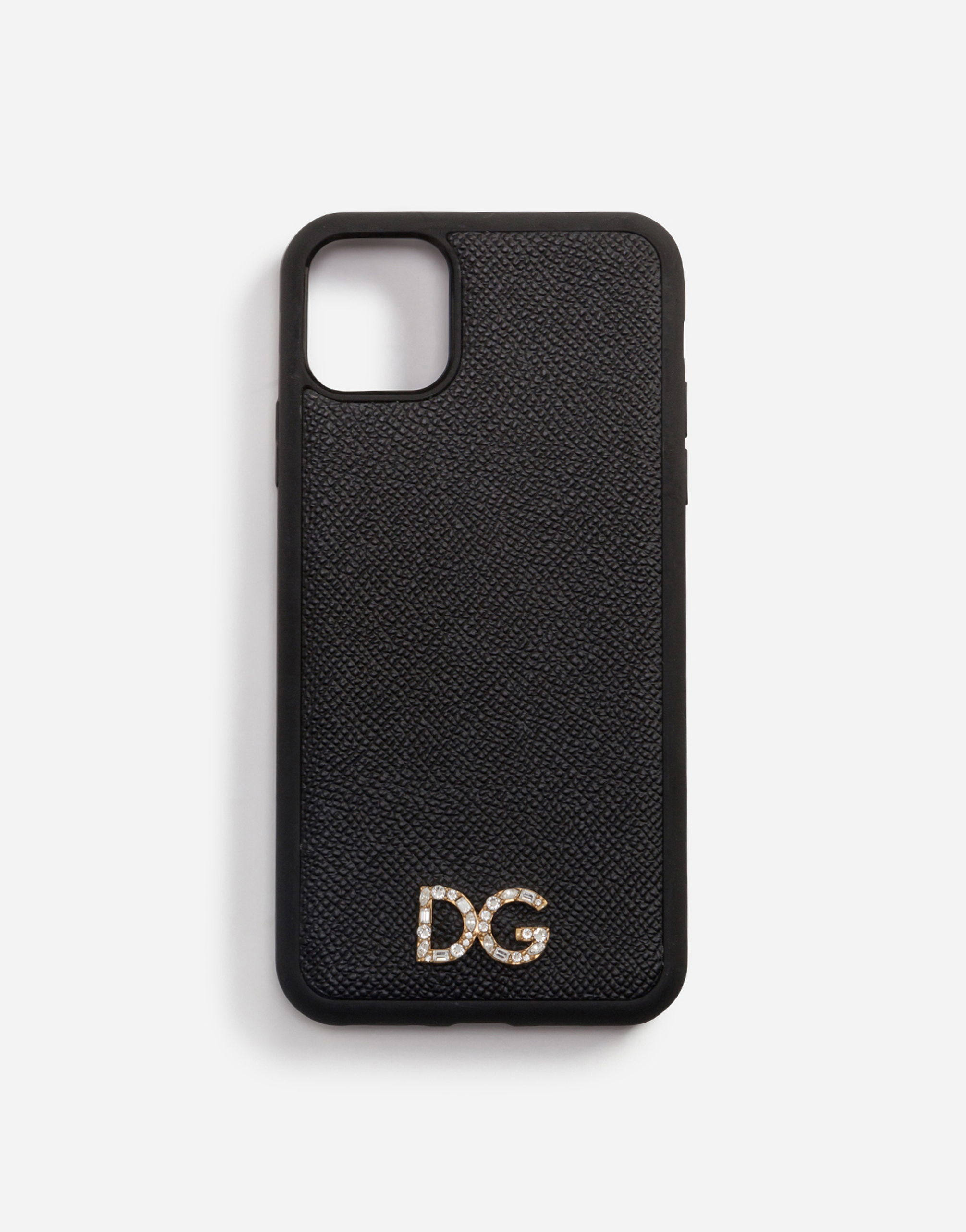 Dolce & Gabbana Dauphine Calfskin Iphone 11 Pro Max Cover With Rhinestone Dg Logo