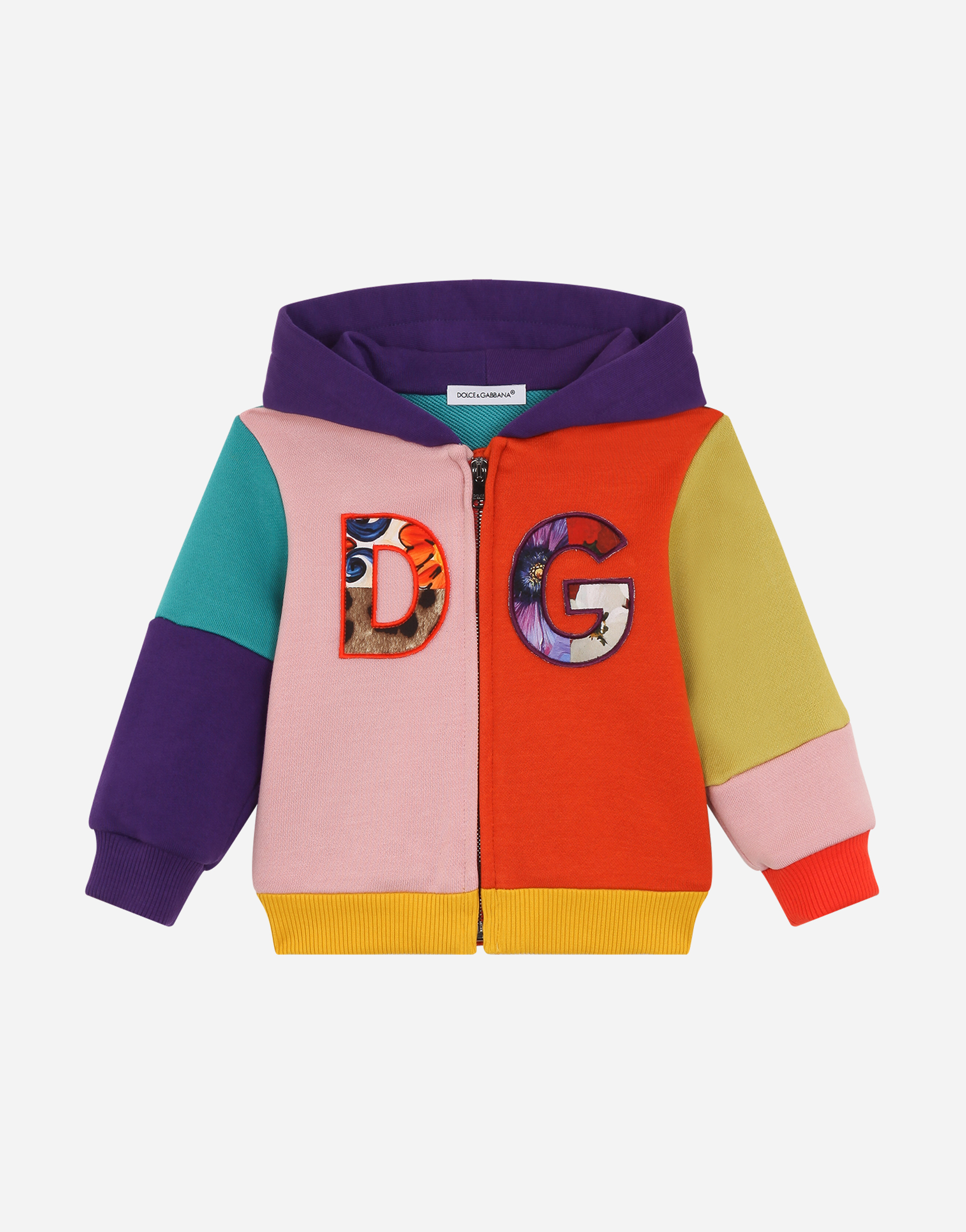 DOLCE & GABBANA Jersey patchwork hoodie with DG patch