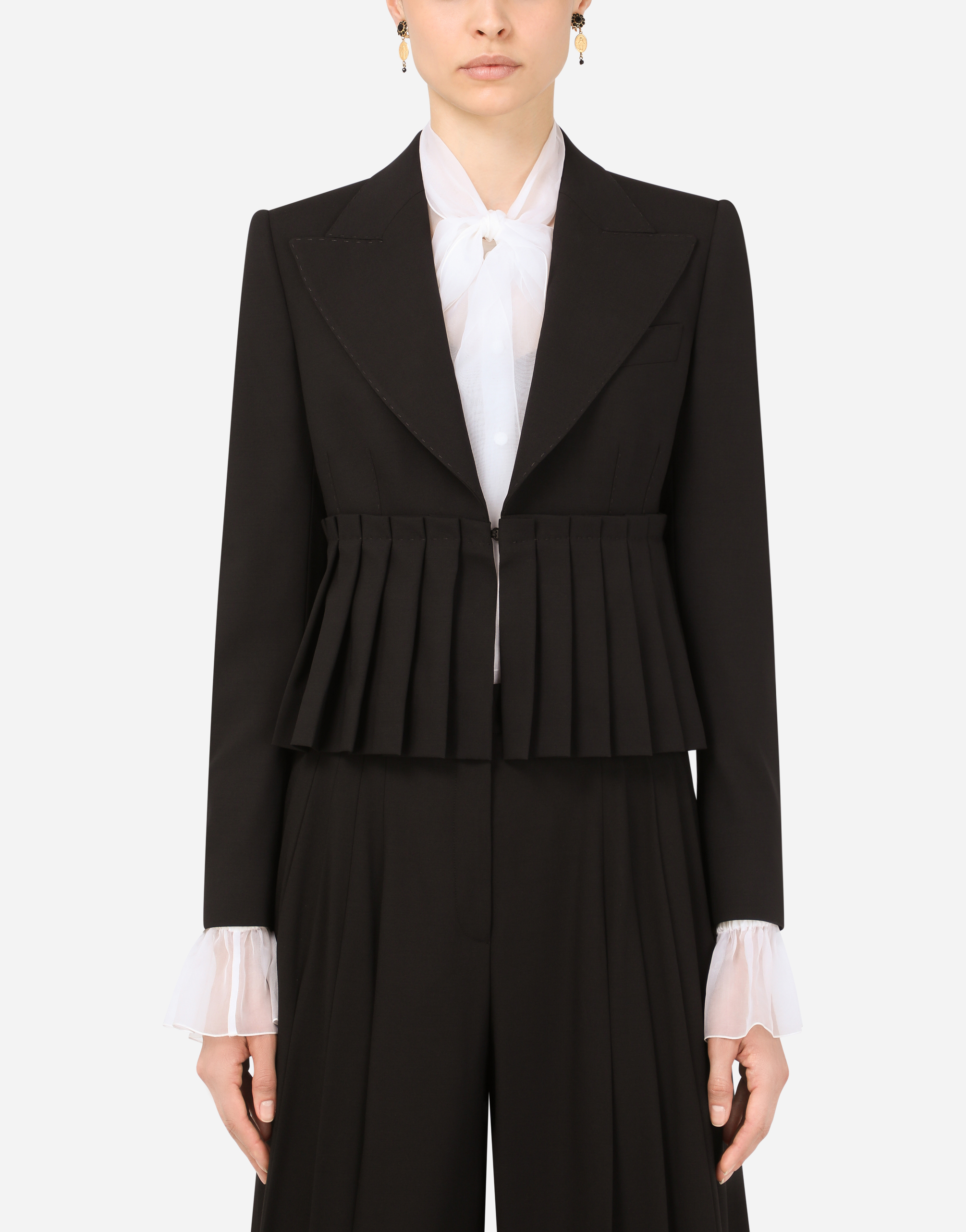 Dolce & Gabbana Short Woolen Jacket With Pleating In Black