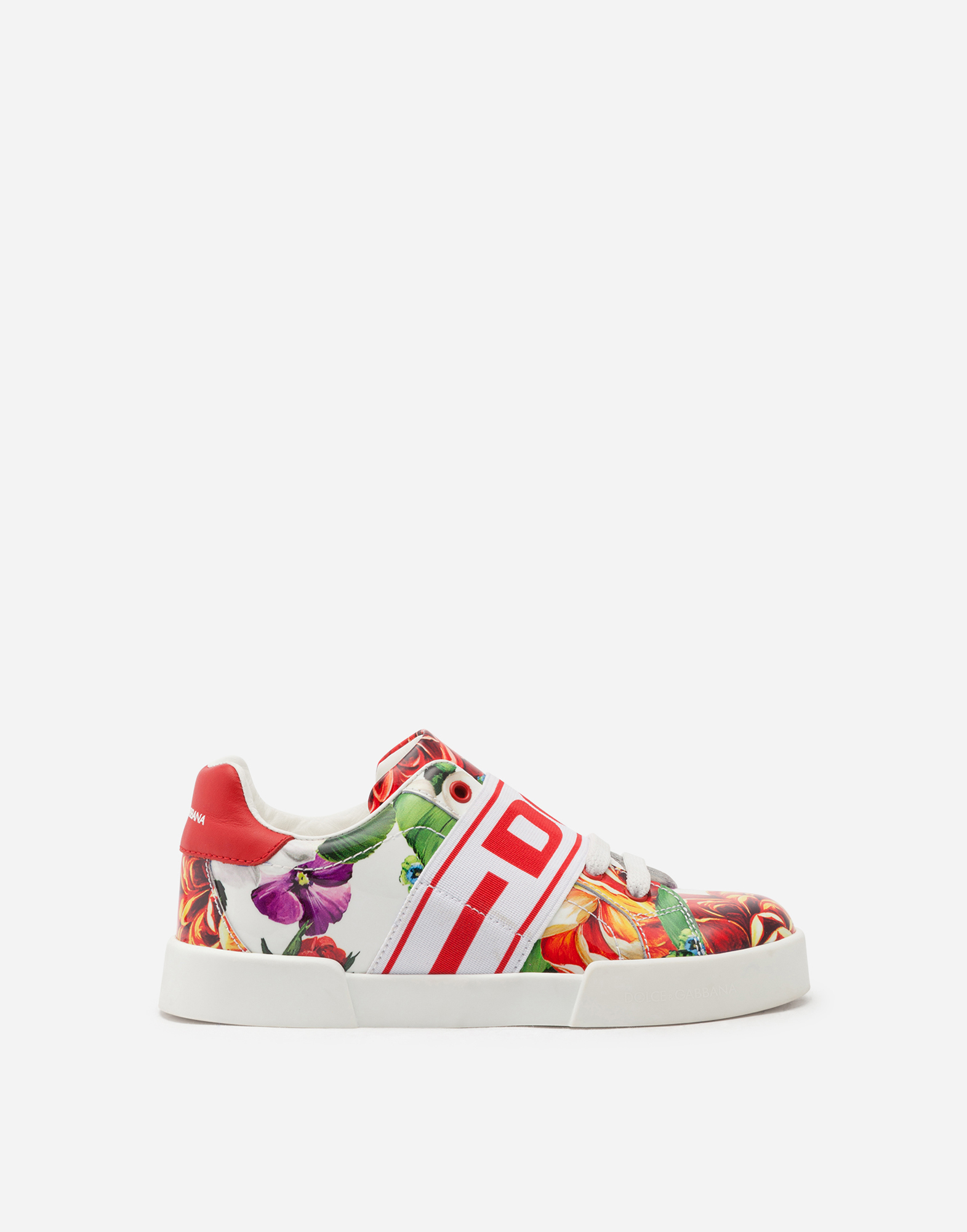 Dolce & Gabbana Kids' Portofino Light Sneakers In Patent Leather With Blooming Print