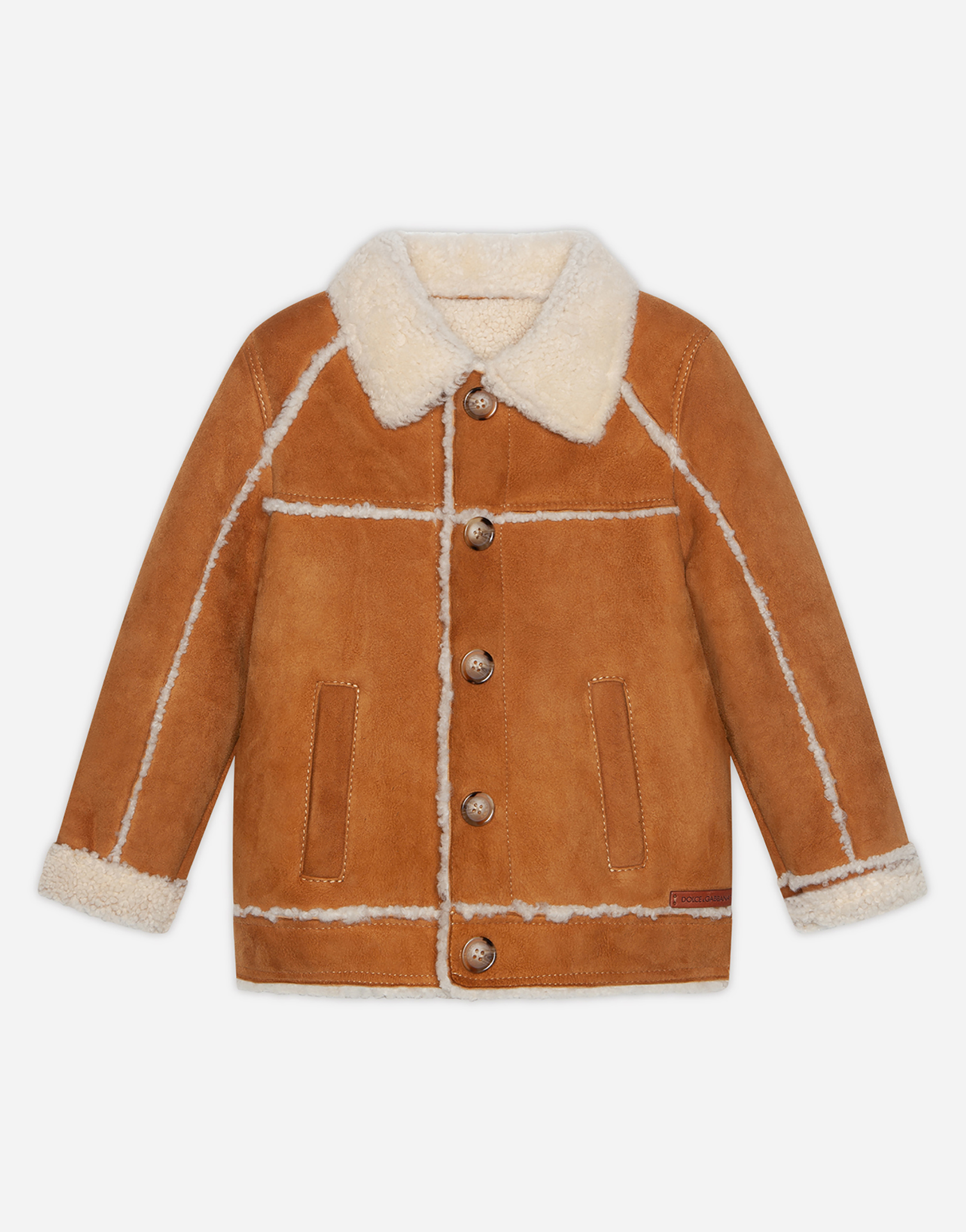 DOLCE & GABBANA Single-breasted jacket in cognac-colored merino shearling
