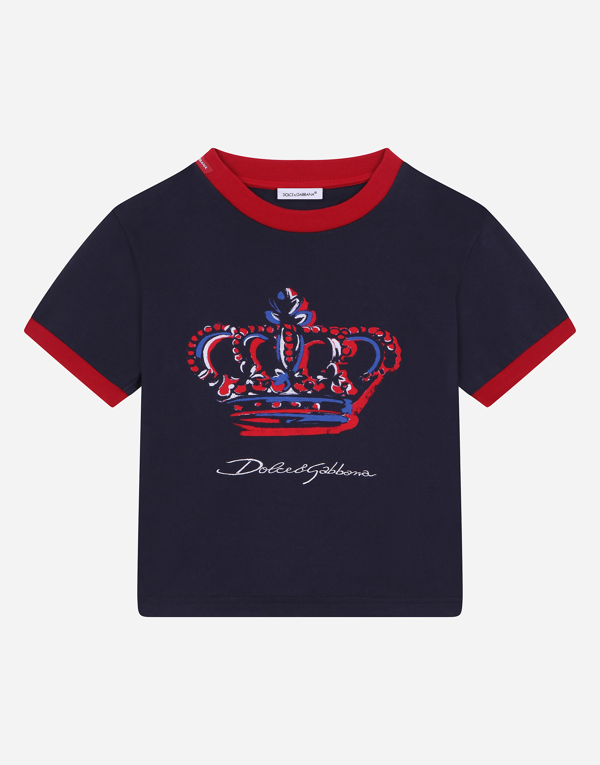 Dolce & Gabbana Kids' Jersey T-shirt With Pictorial Crown Print