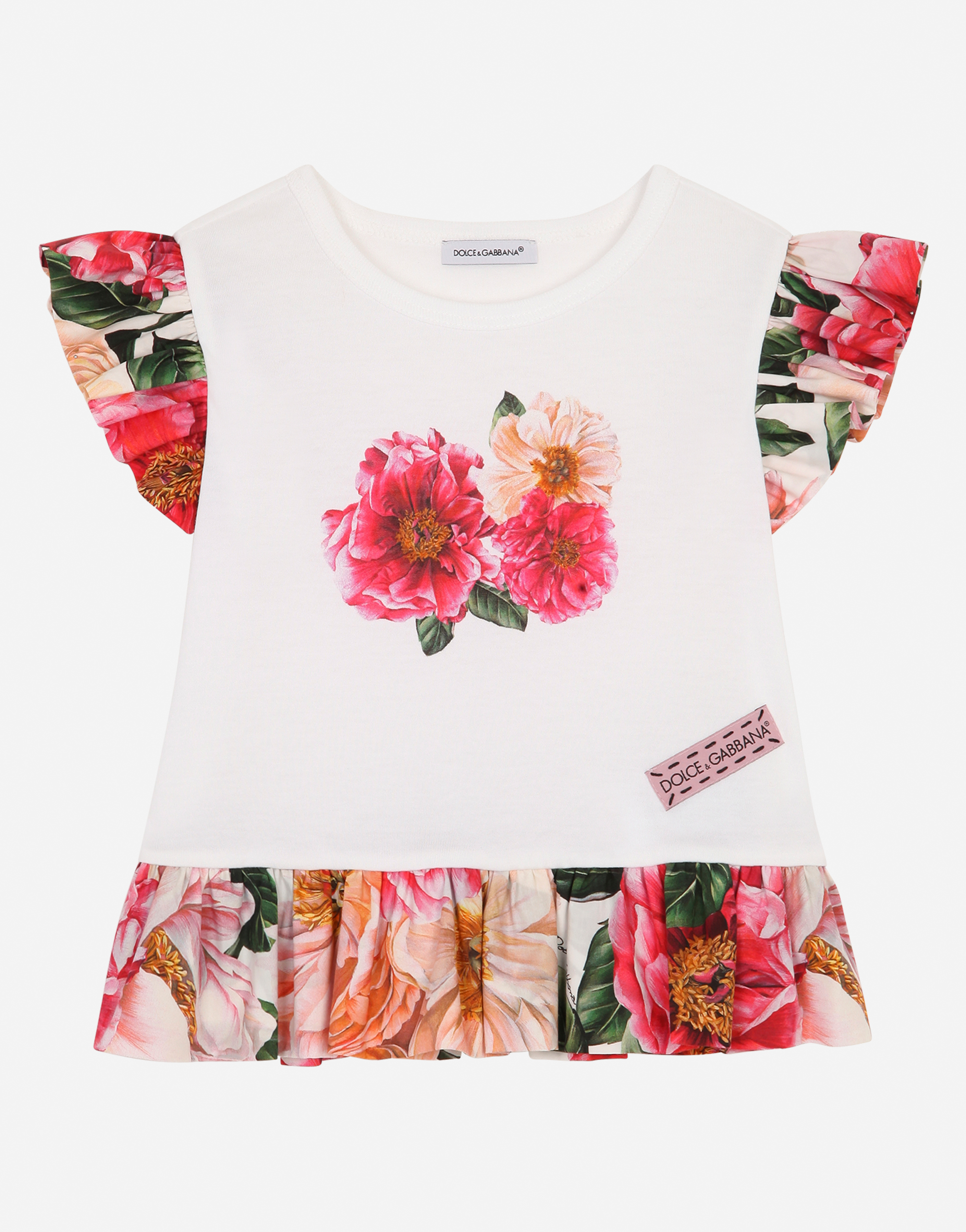 Dolce & Gabbana Kids' Camellia-print Jersey Top With Ruffles