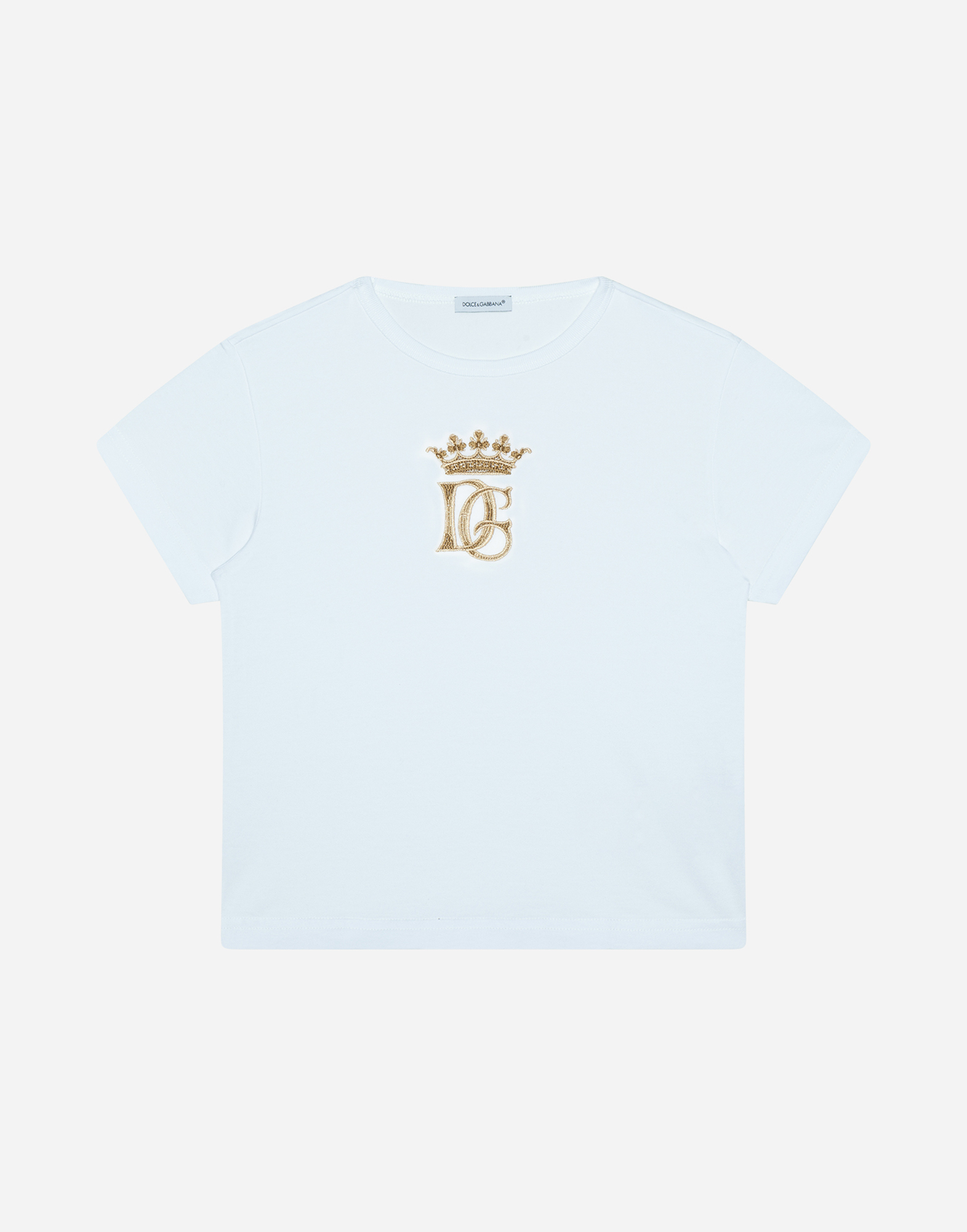 Dolce & Gabbana Kids' Jersey T-shirt With Golden Embroidered Logo