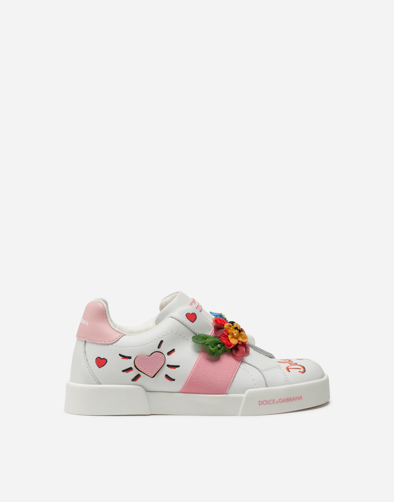 Dolce & Gabbana Kids' Portofino Light Sneakers In Calfskin With Embroidery