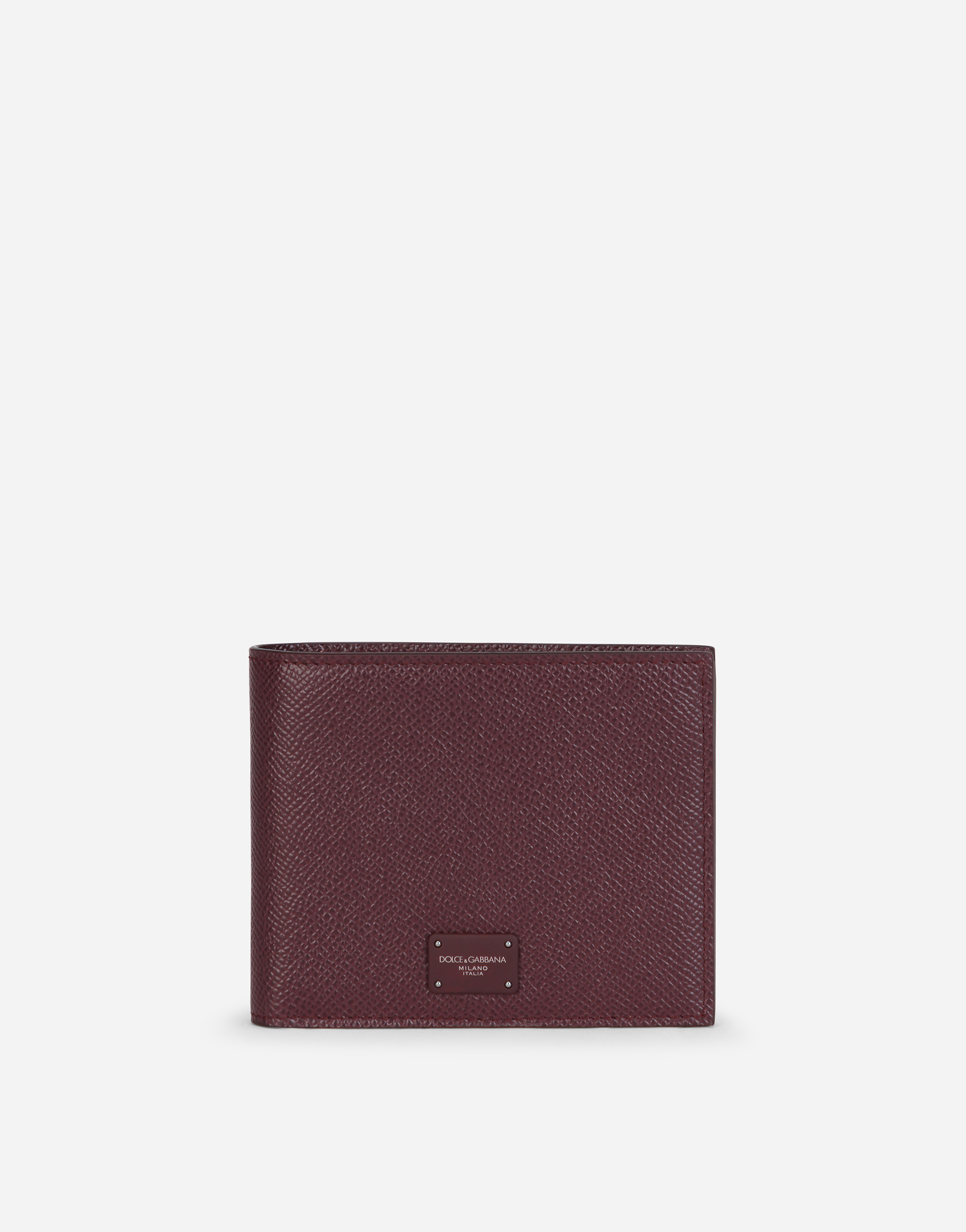 Dolce & Gabbana Dauphine Calfskin Bifold Wallet With Branded Tag In Bordeaux