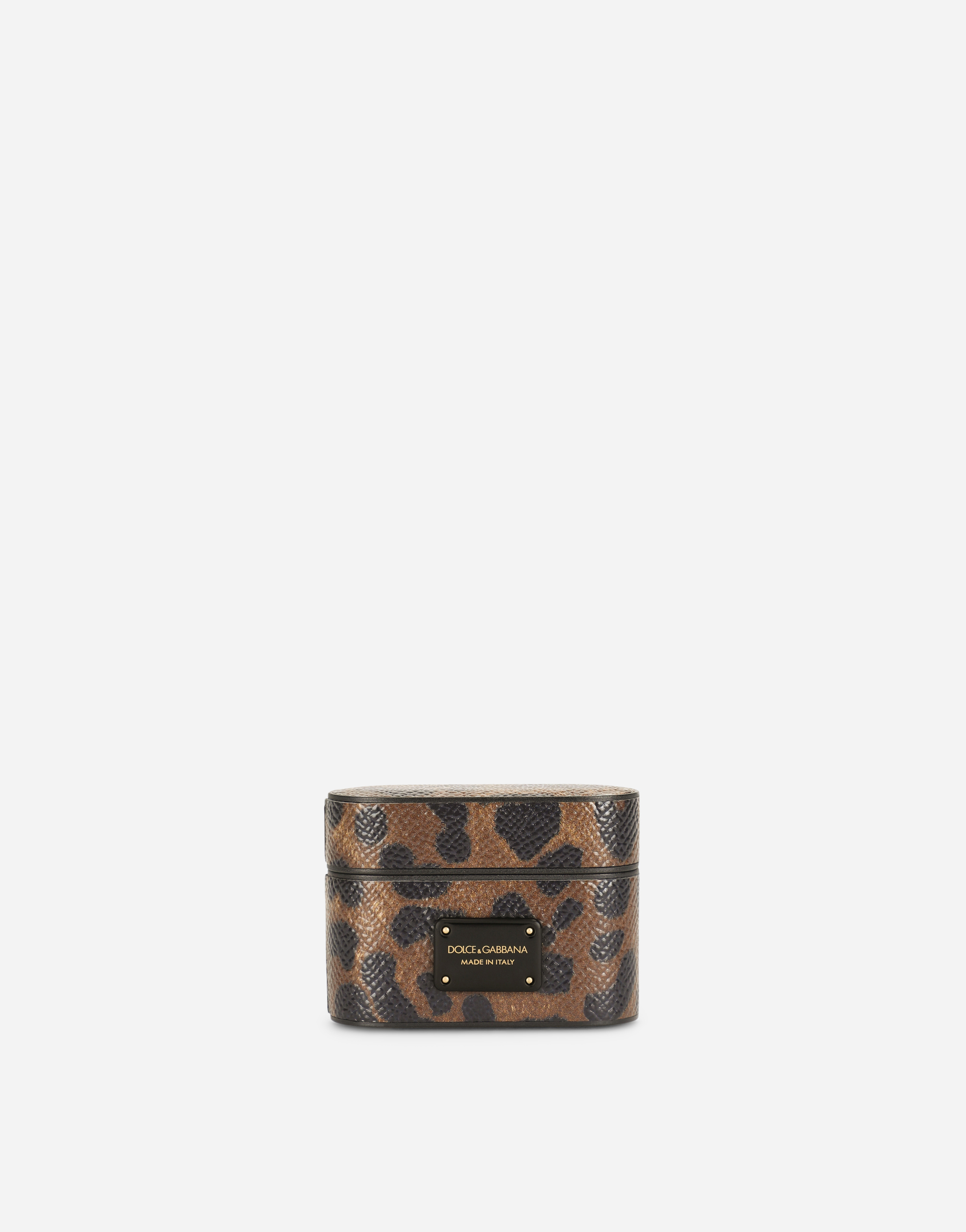 Dolce & Gabbana Dauphine Calfskin Airpods Pro Case With Leopard Print And Plate