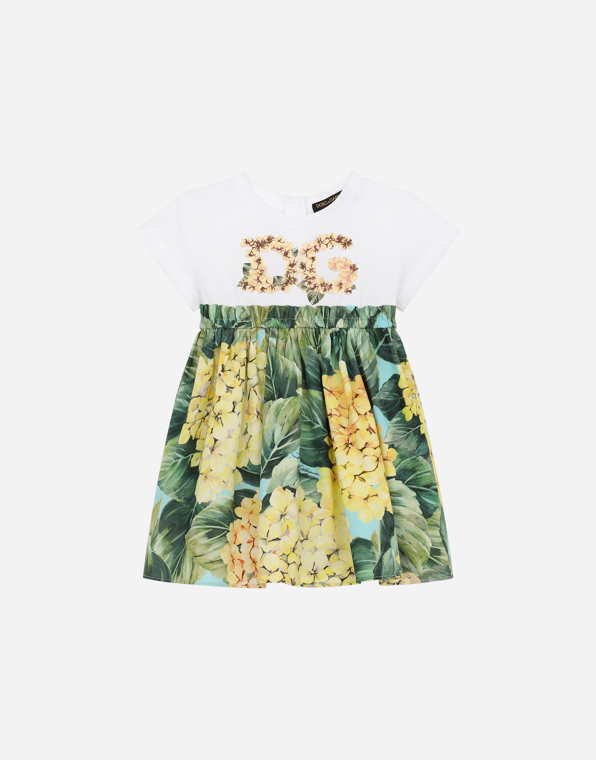 DOLCE & GABBANA Hydrangea-print poplin and jersey dress