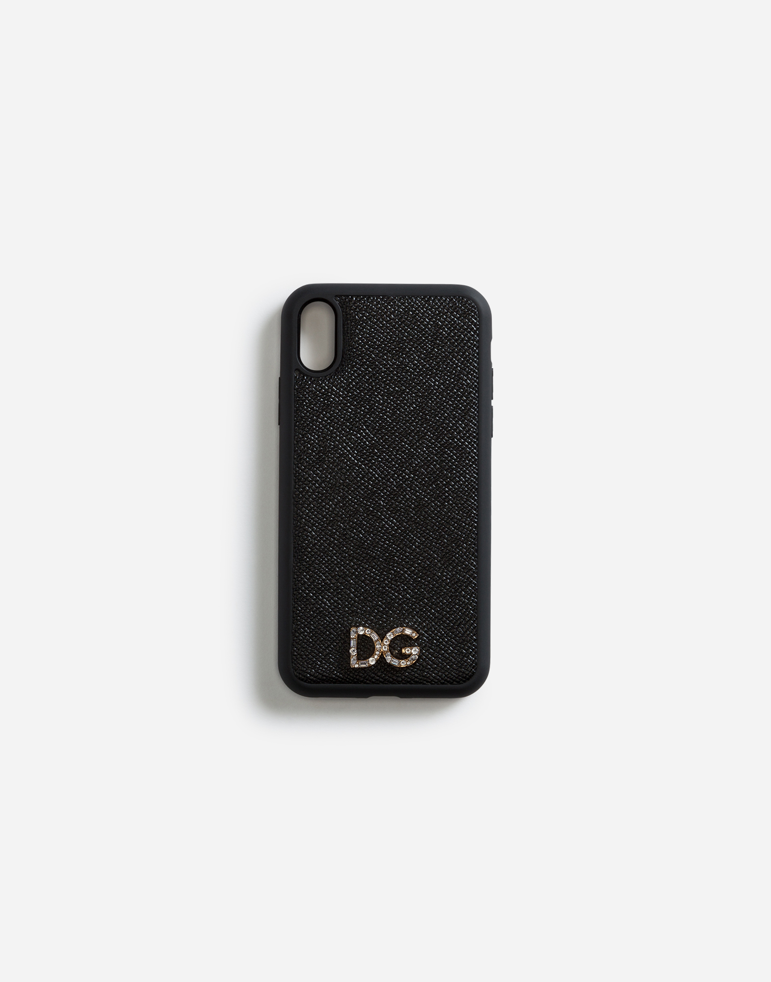 Dolce & Gabbana Iphone Xr Cover In Dauphine Calfskin With Crystal Logo