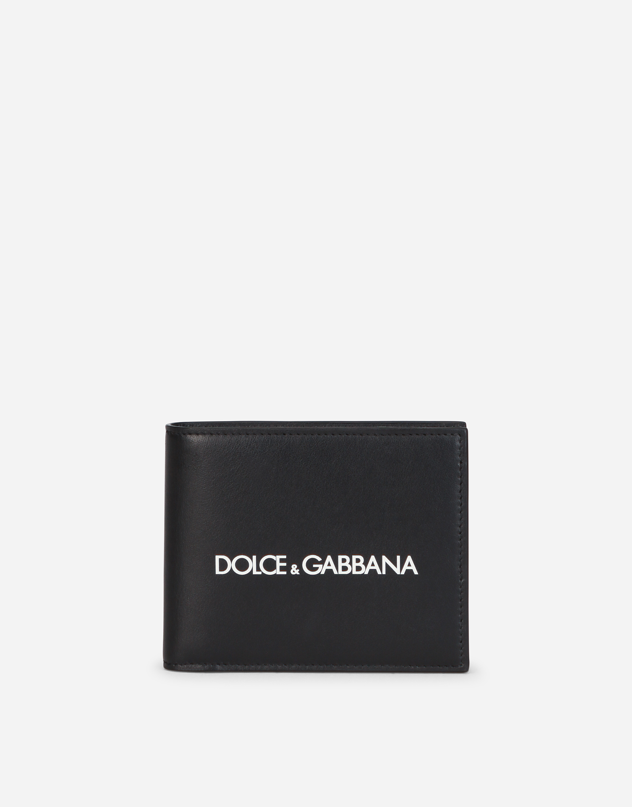 Dolce & Gabbana Calfskin Bifold Wallet With Logo Print In Black