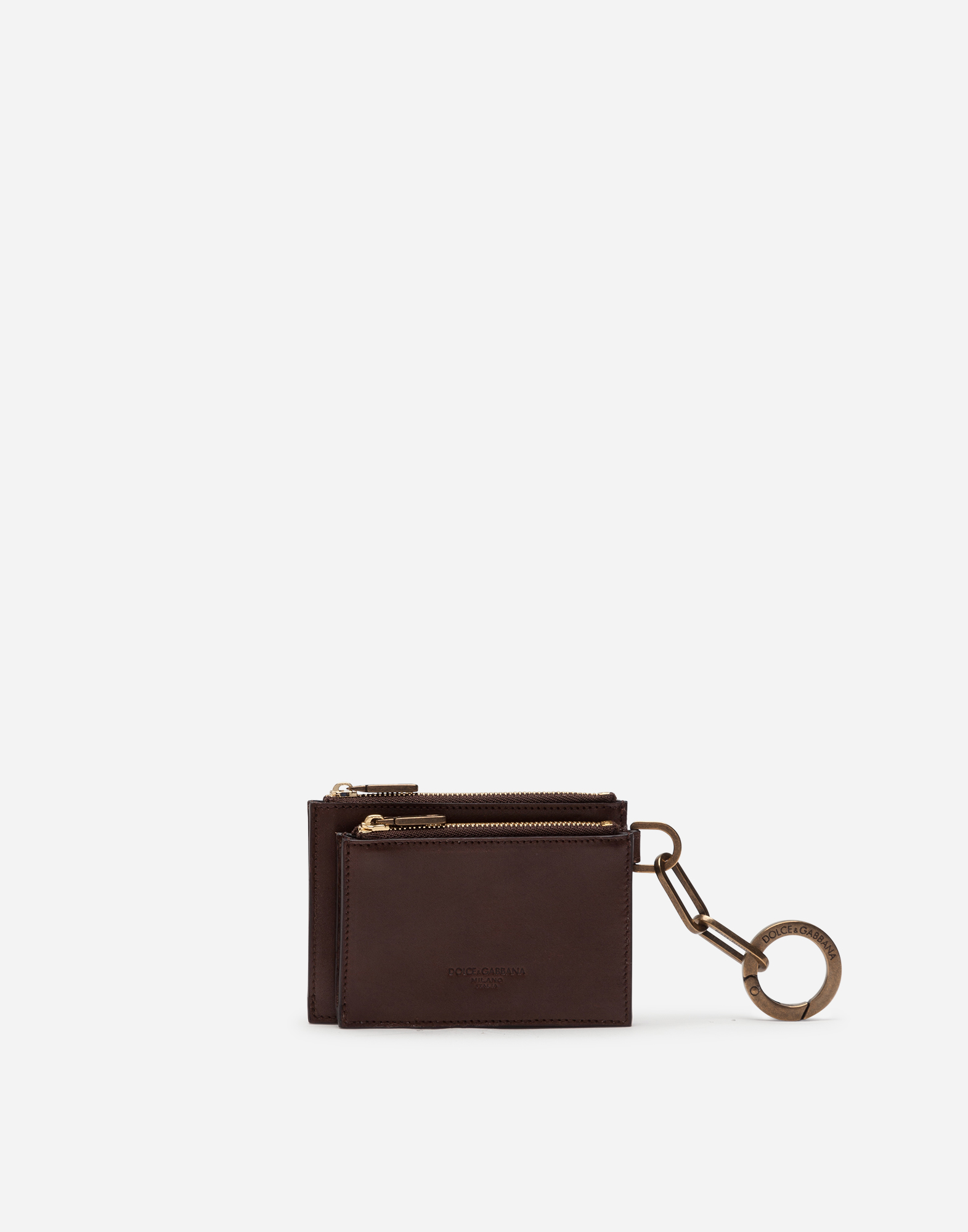 Dolce & Gabbana Cowhide Coin Pouch With Ring And Heat-stamped Logo In Brown