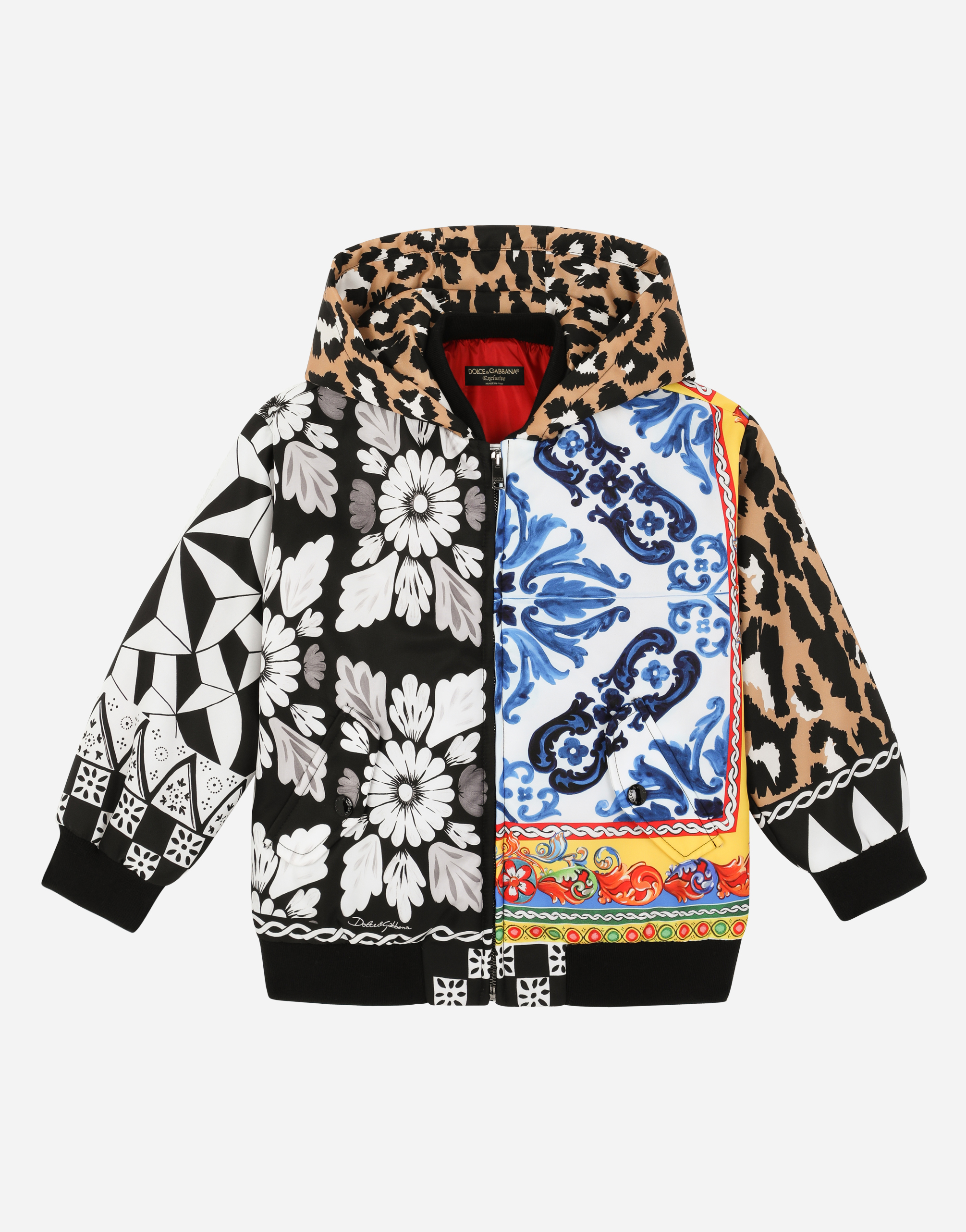 DOLCE & GABBANA Waterproof fabric bomber jacket with carretto patchwork print