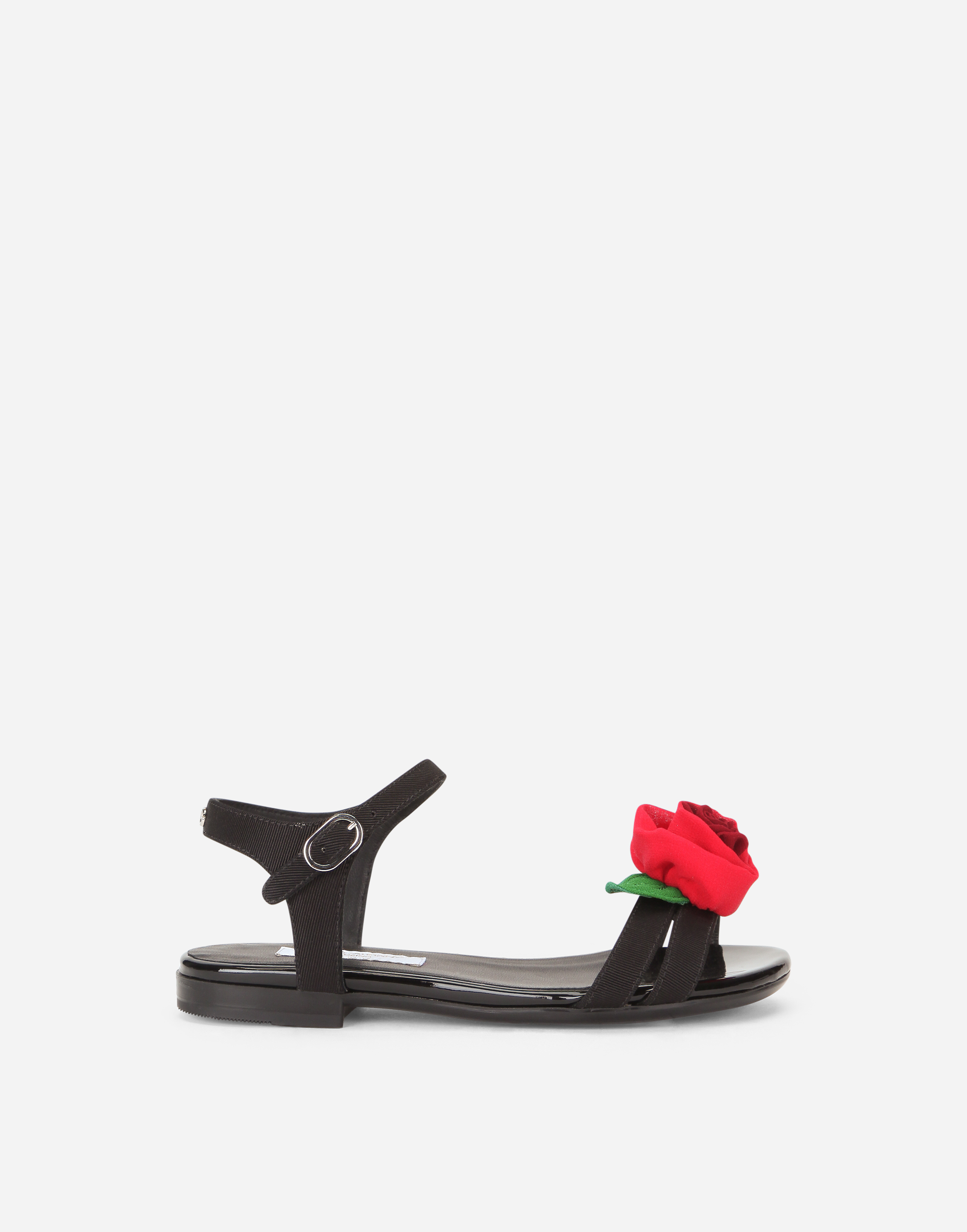 DOLCE & GABBANA Gros-grain ankle-strap sandals with rose detail