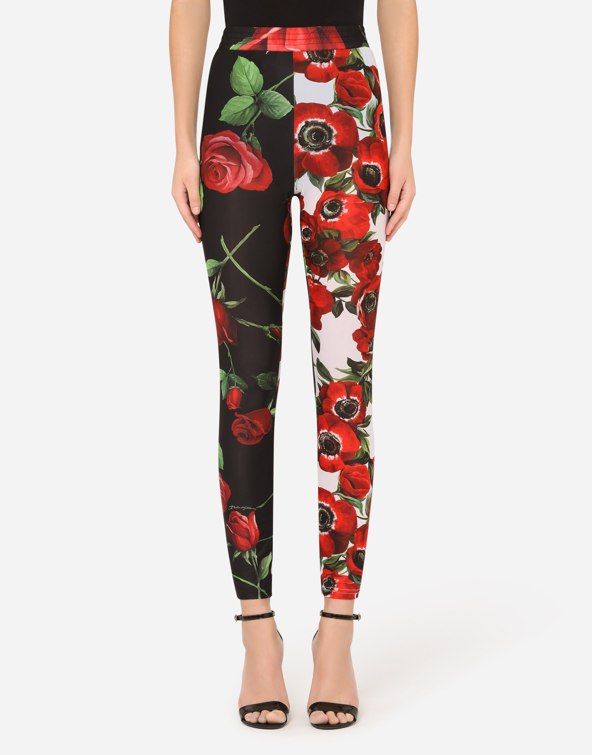 Dolce & Gabbana JERSEY LEGGINGS WITH ANEMONE AND ROSE PRINT
