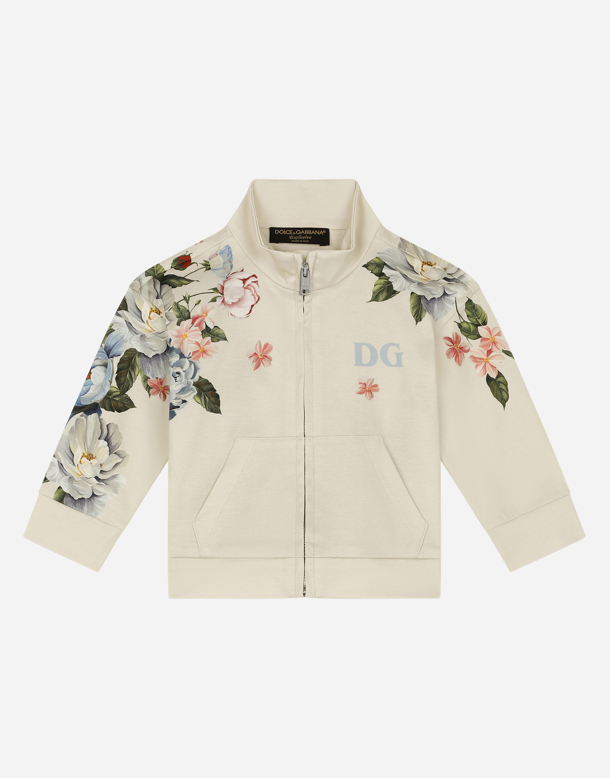 Dolce & Gabbana Babies' Zip-up Jersey Sweatshirt With Magnolia Print