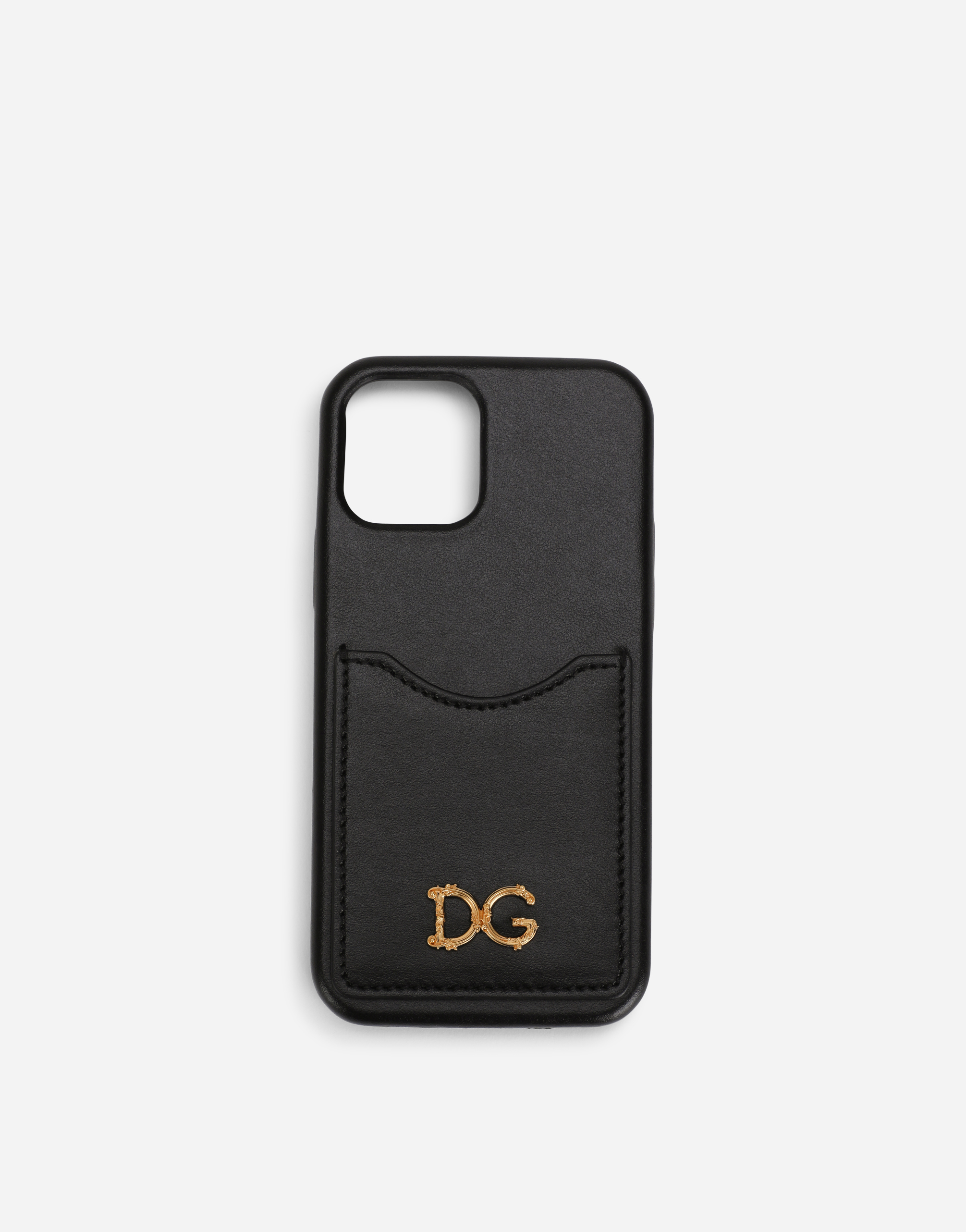 Dolce & Gabbana Calfskin Iphone 12/12 Pro Cover With Baroque Dg Logo