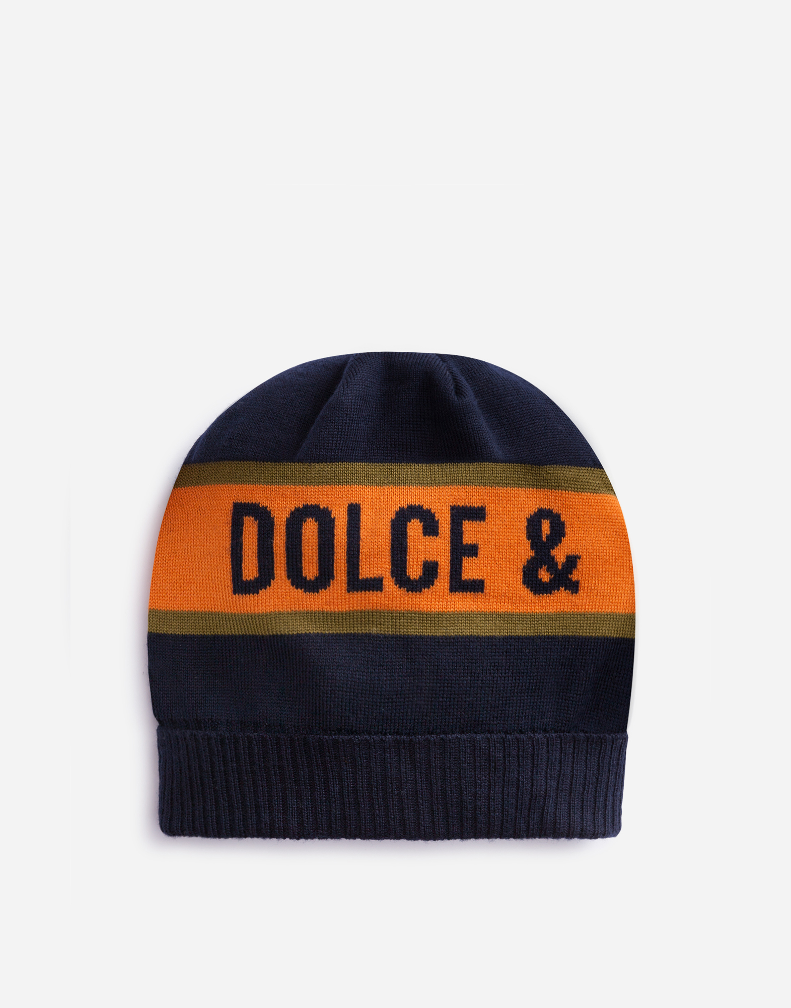 Dolce & Gabbana Plain Knit Wool Hat With Logo Intarsia