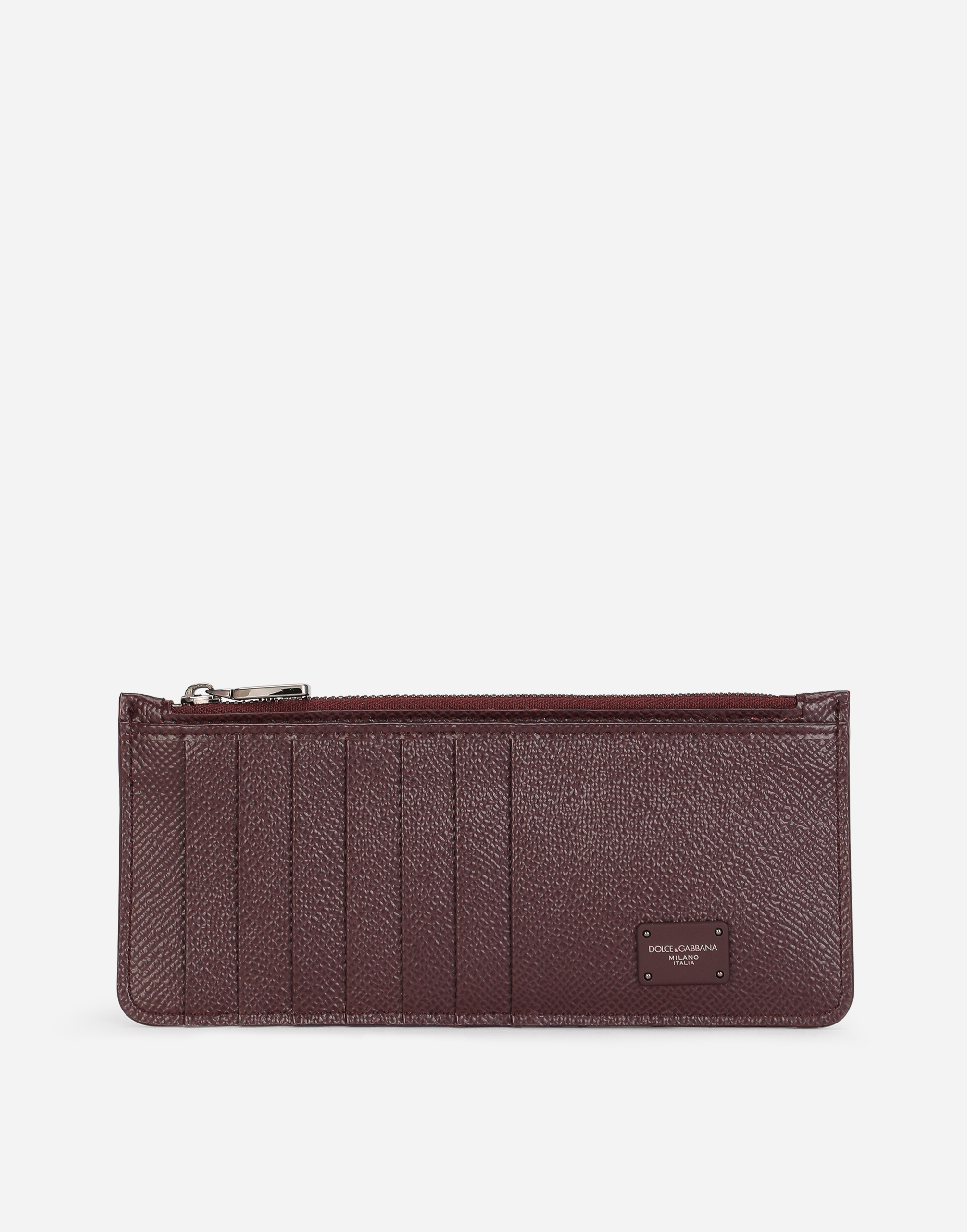 Dolce & Gabbana Dauphine Calfskin Vertical Card Holder With Branded Tag In Bordeaux
