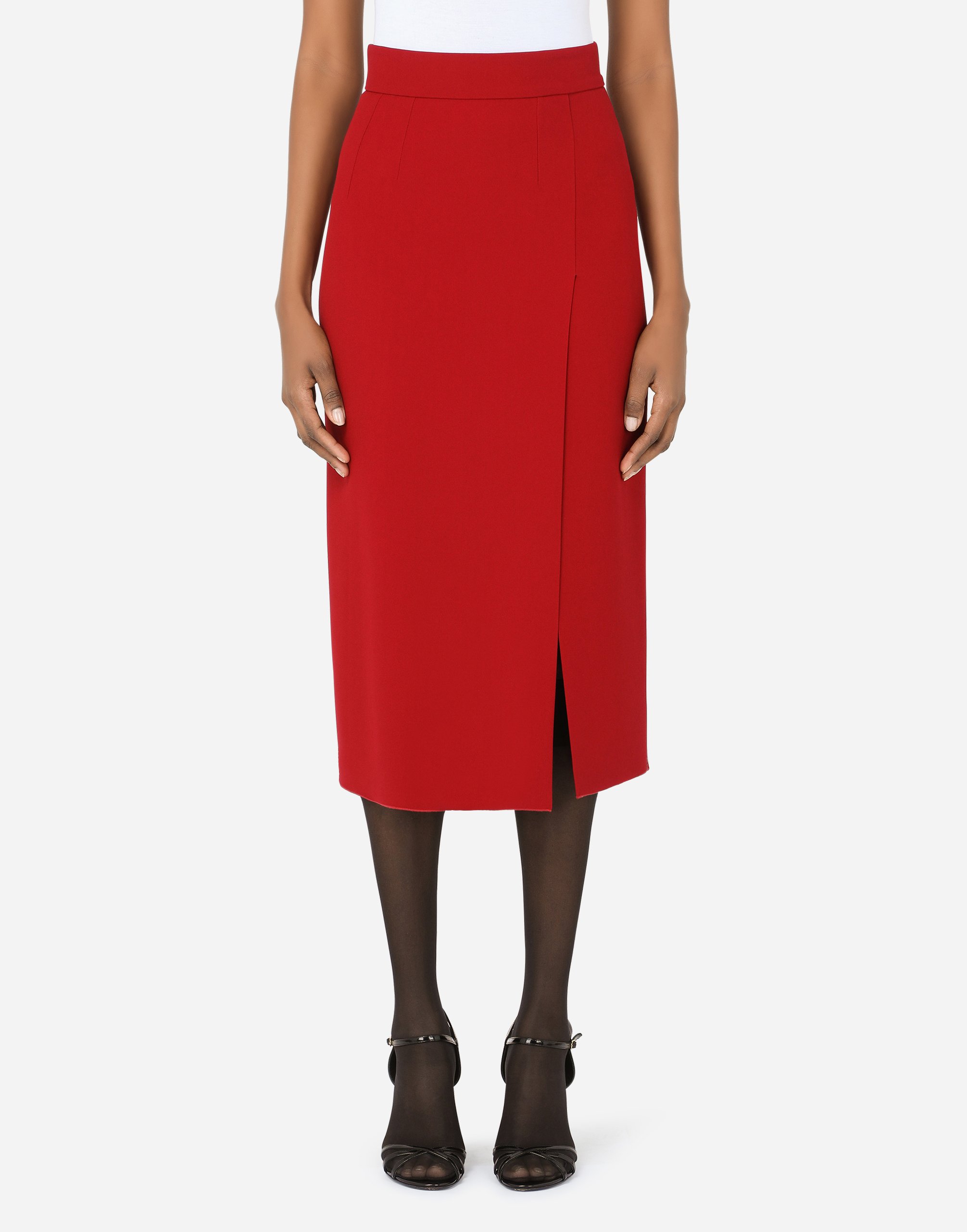 Dolce & Gabbana Cady Midi Skirt With Slit In Bordeaux