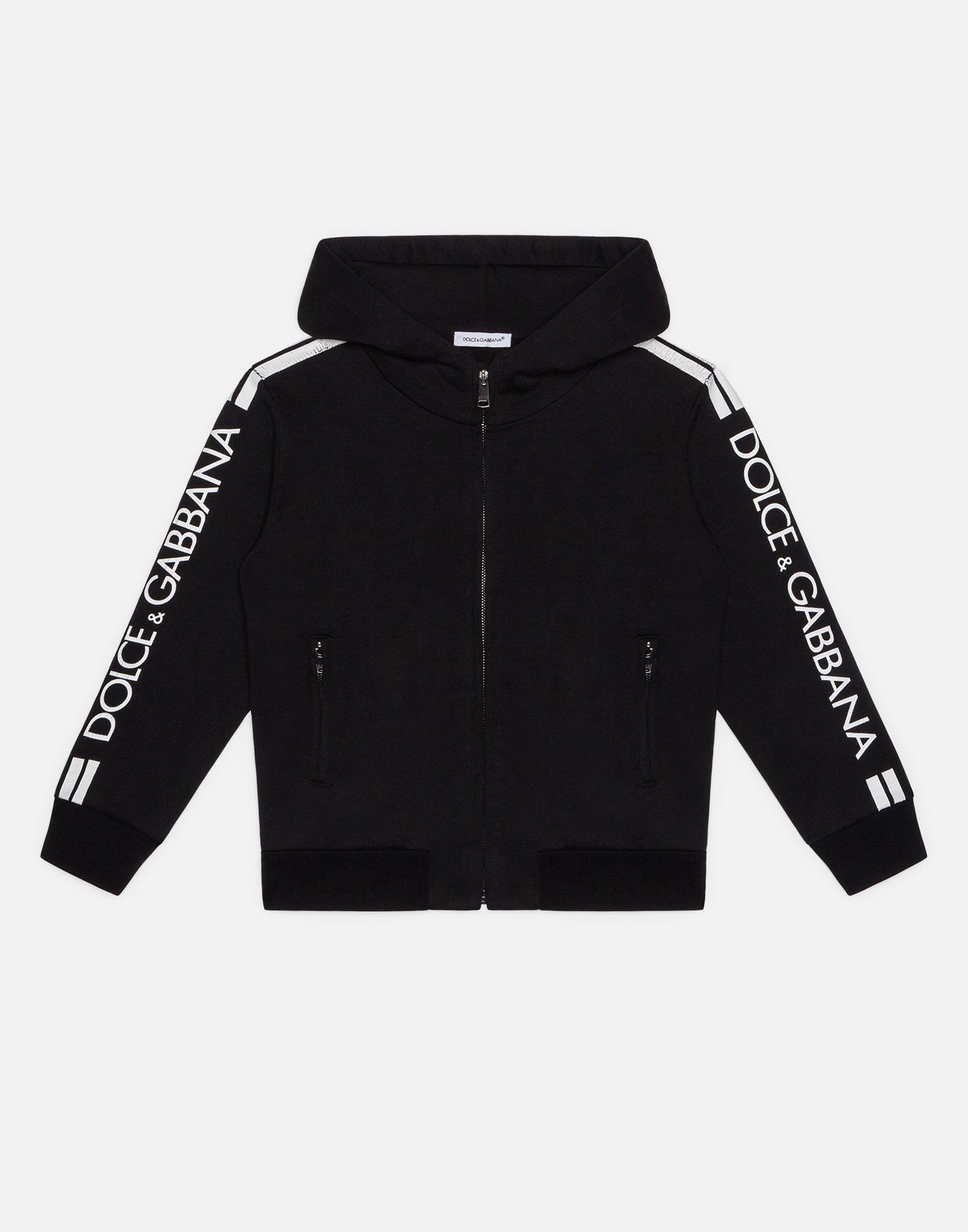 DOLCE & GABBANA JERSEY HOODIE WITH BRANDED BANDS
