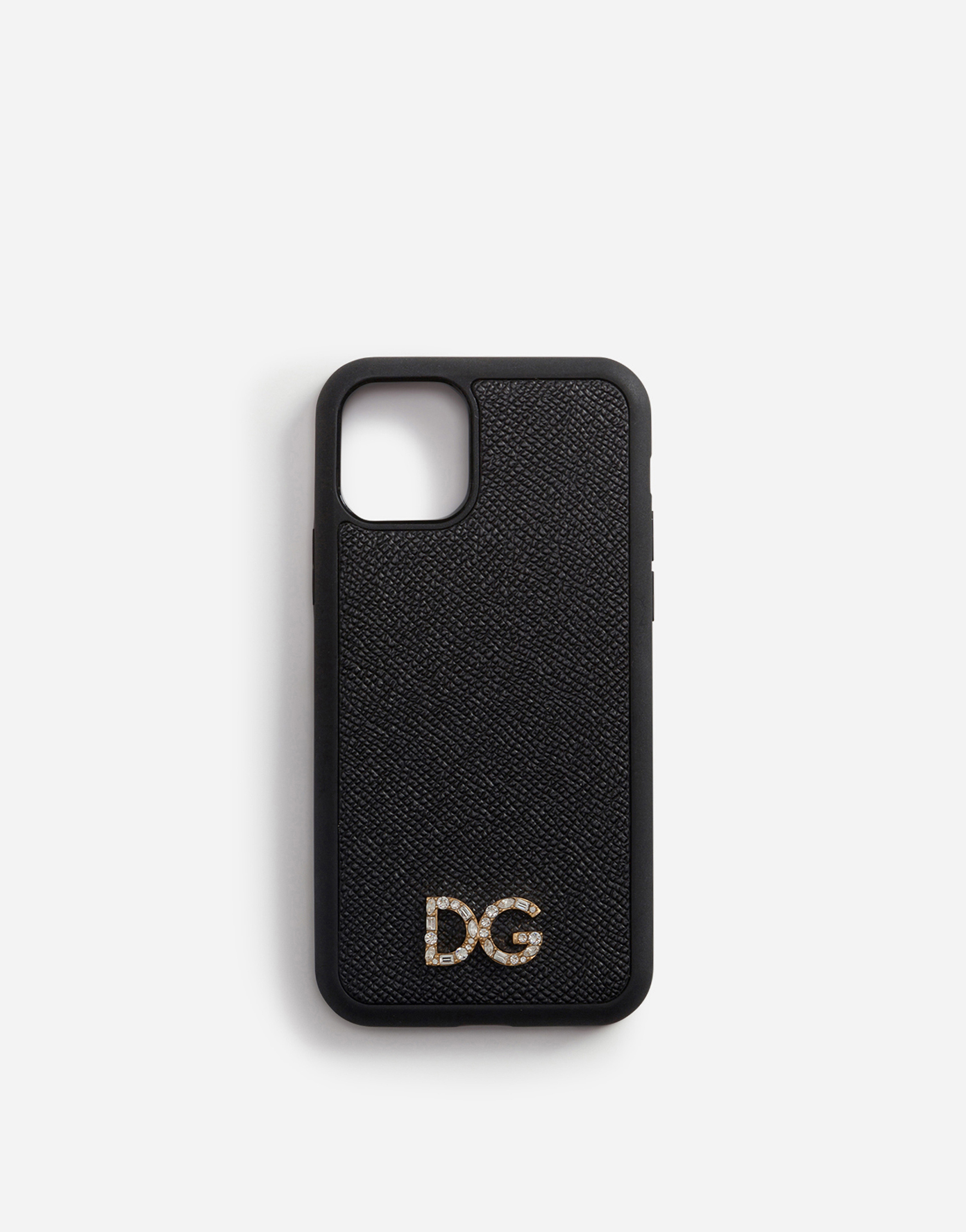 Dolce & Gabbana Dauphine Calfskin Iphone 11 Pro Cover With Rhinestone Dg Logo