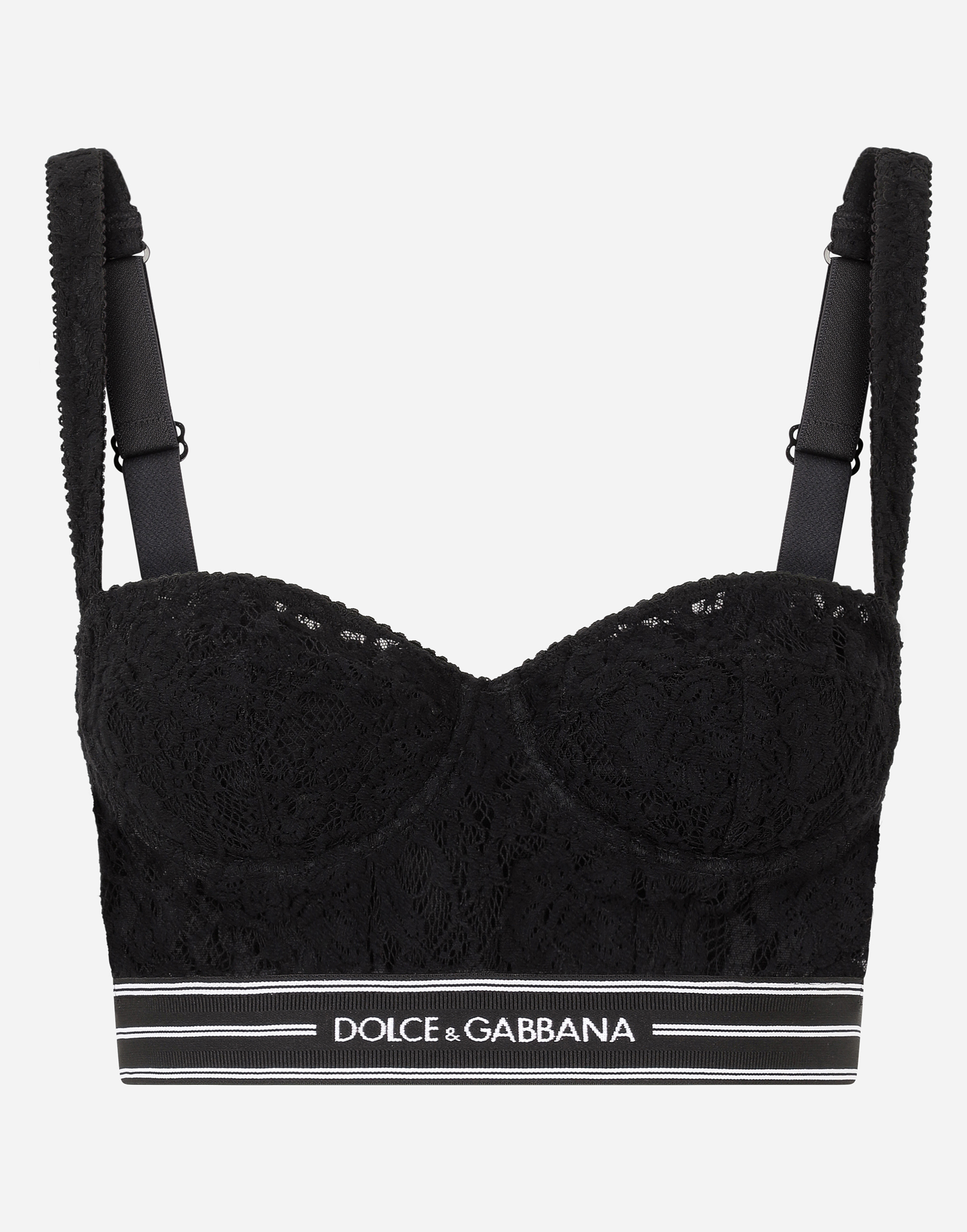Dolce & Gabbana Lace Balconette Bralet Top With Branded Band In Black