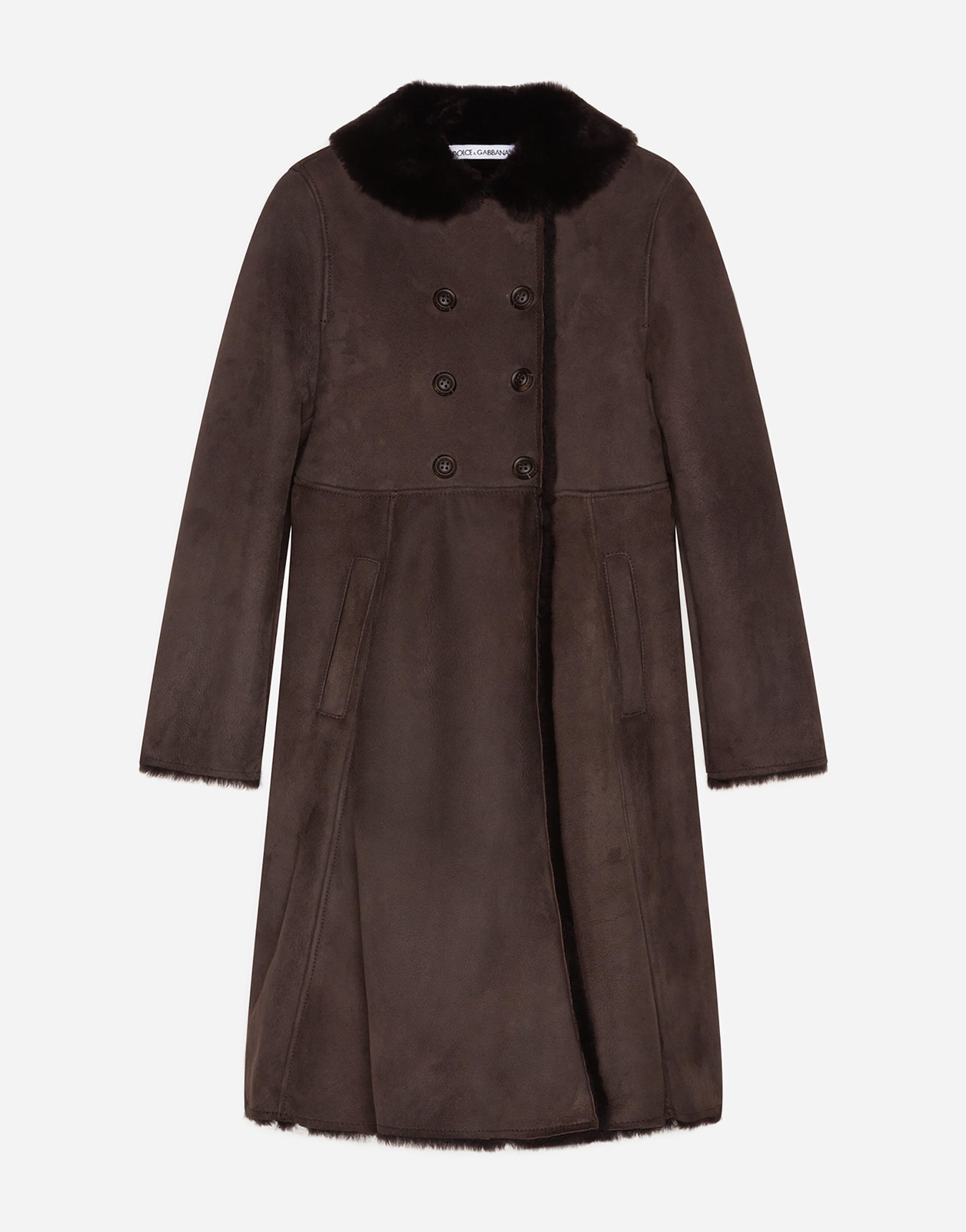 DOLCE & GABBANA Double-breasted shearling coat with decorative buttons