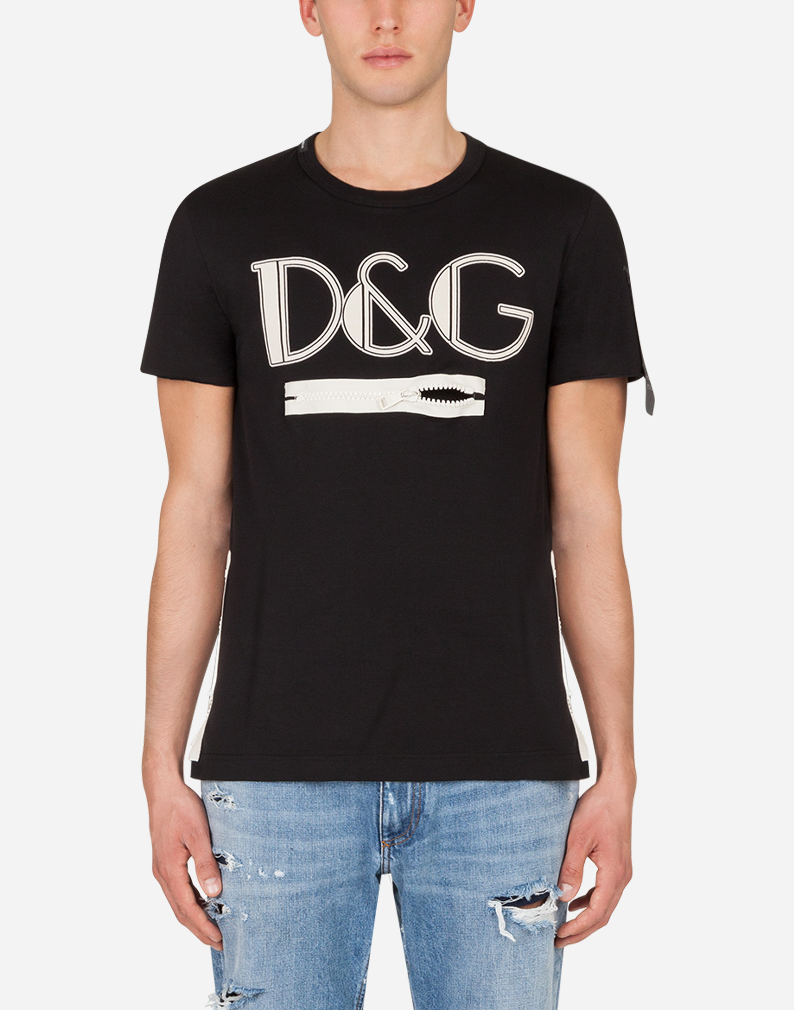 T-shirt with D\u0026G print and zipper