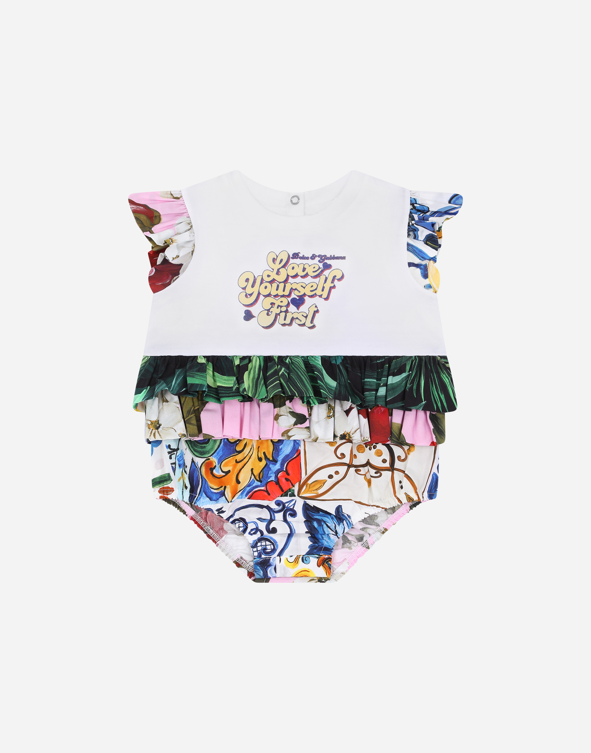 Dolce & Gabbana Babies' Poplin And Jersey Romper Suit With State Of Mind Print