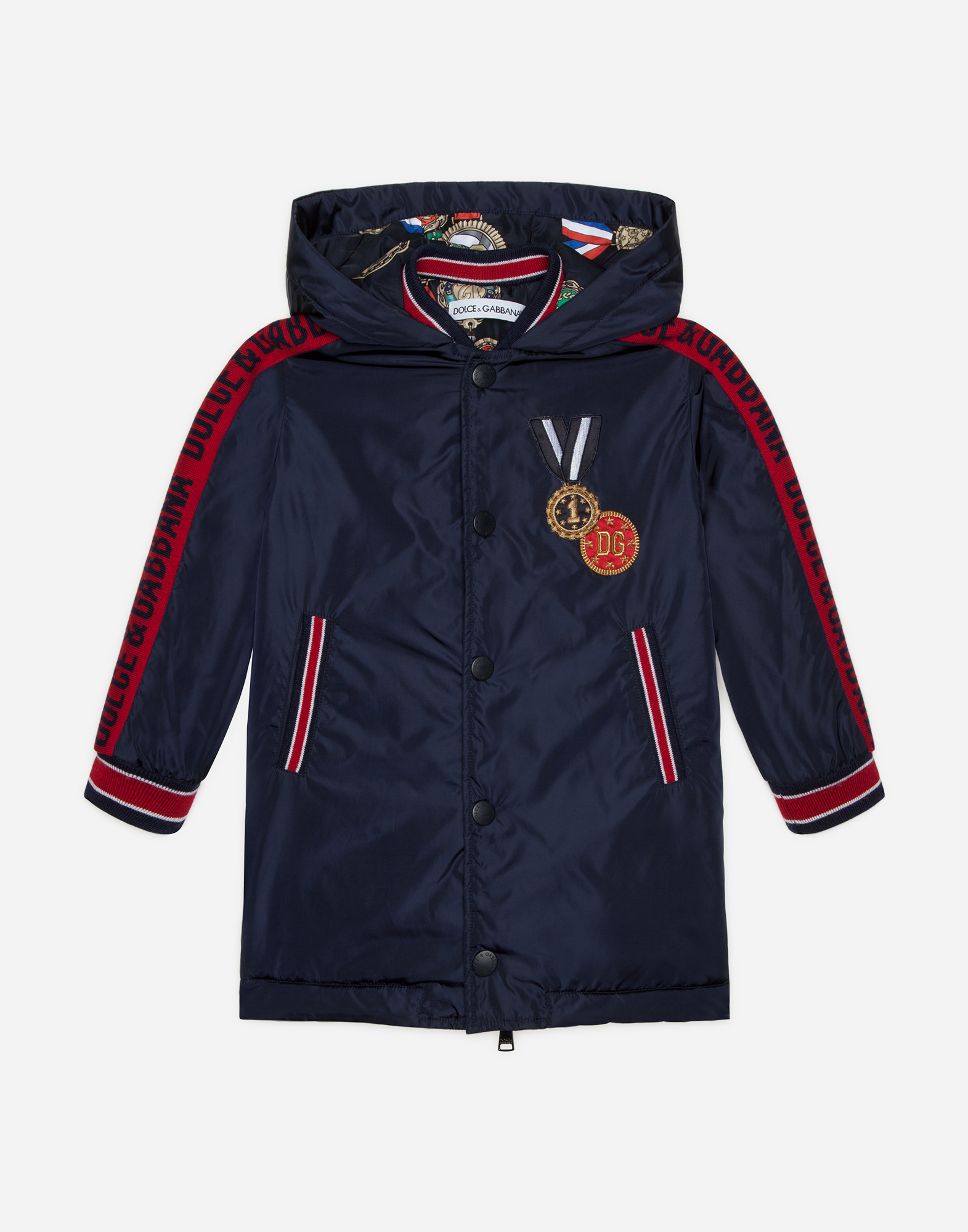 DOLCE & GABBANA Long nylon jacket with medal patch